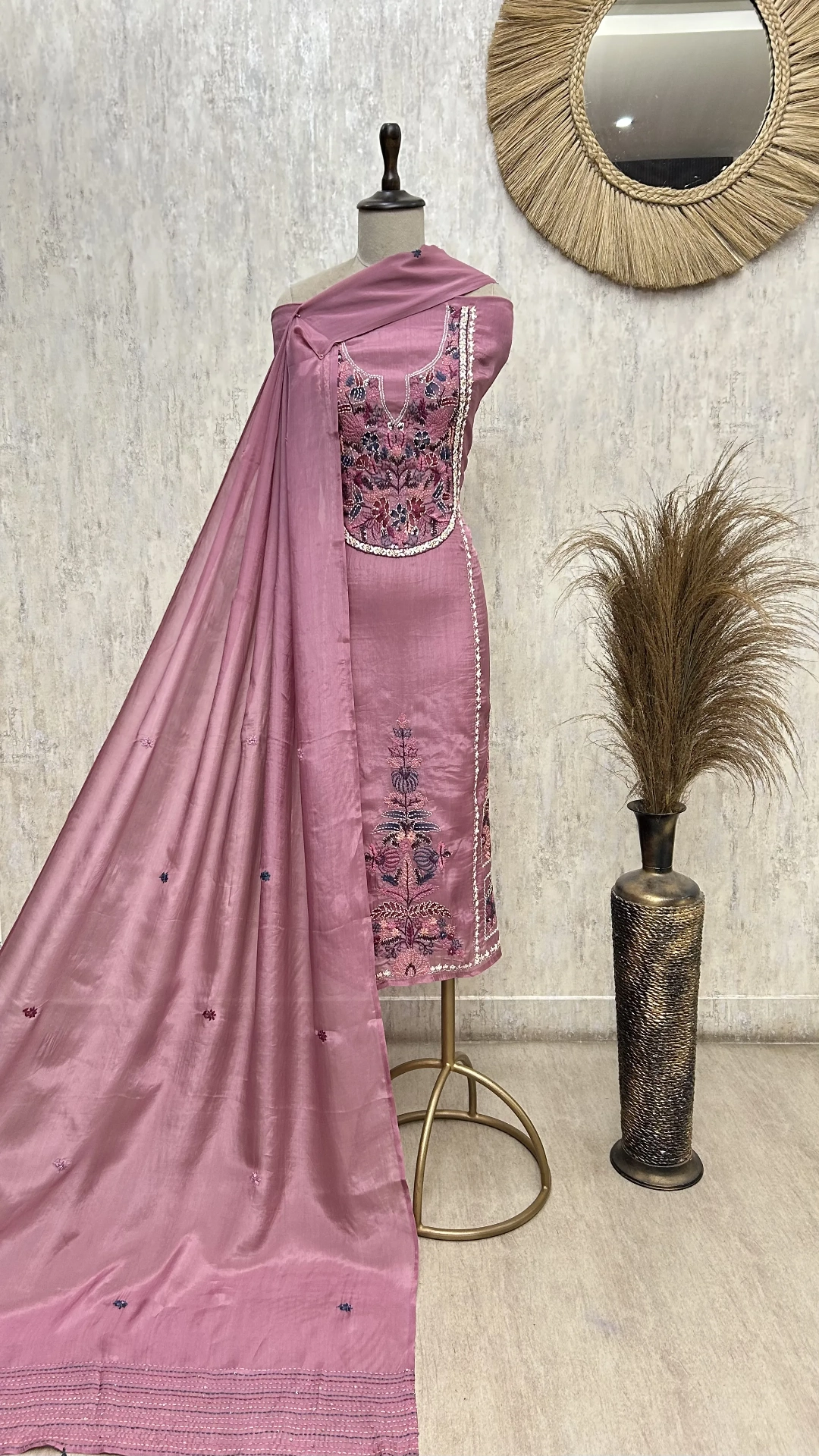 Rose Garden Embroidery glass organza Unstitched Suit