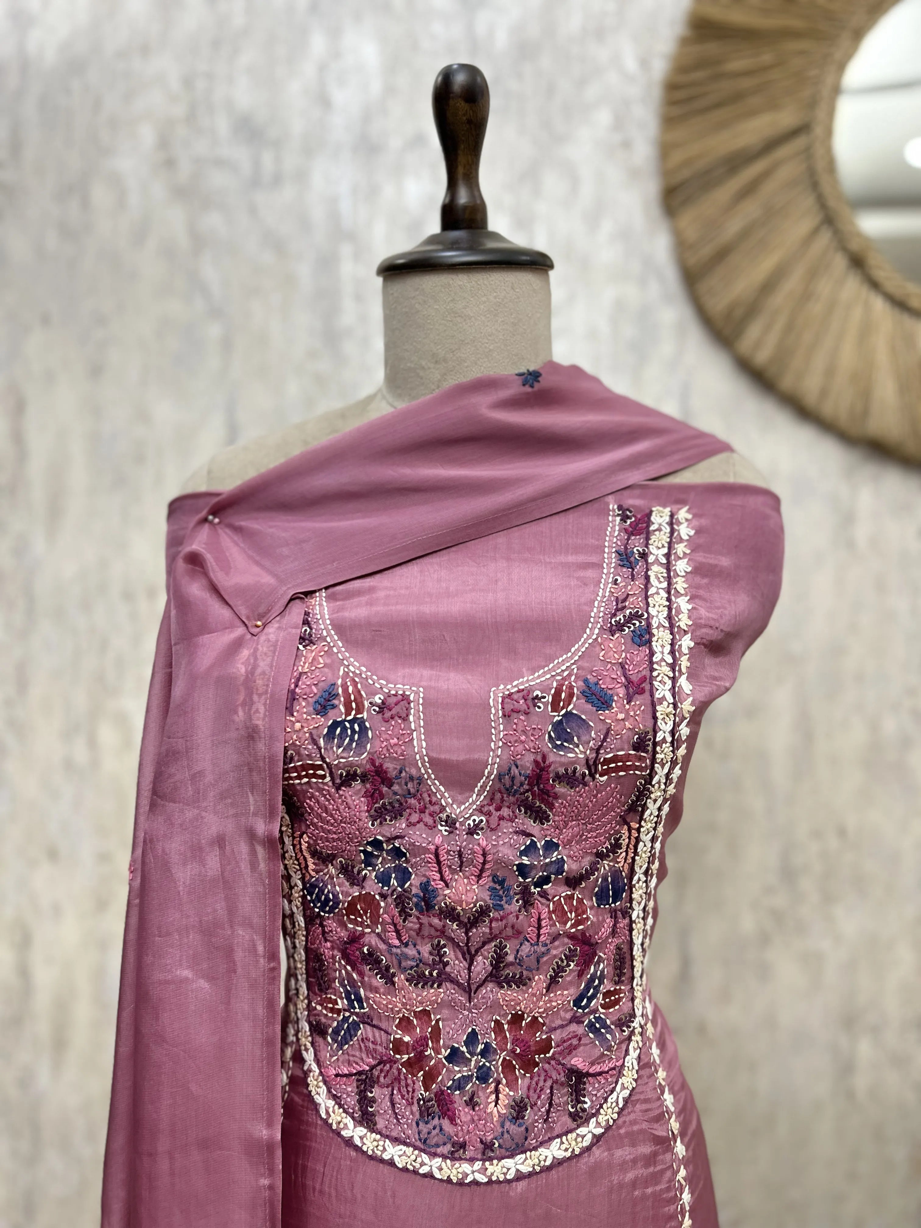 Rose Garden Embroidery glass organza Unstitched Suit