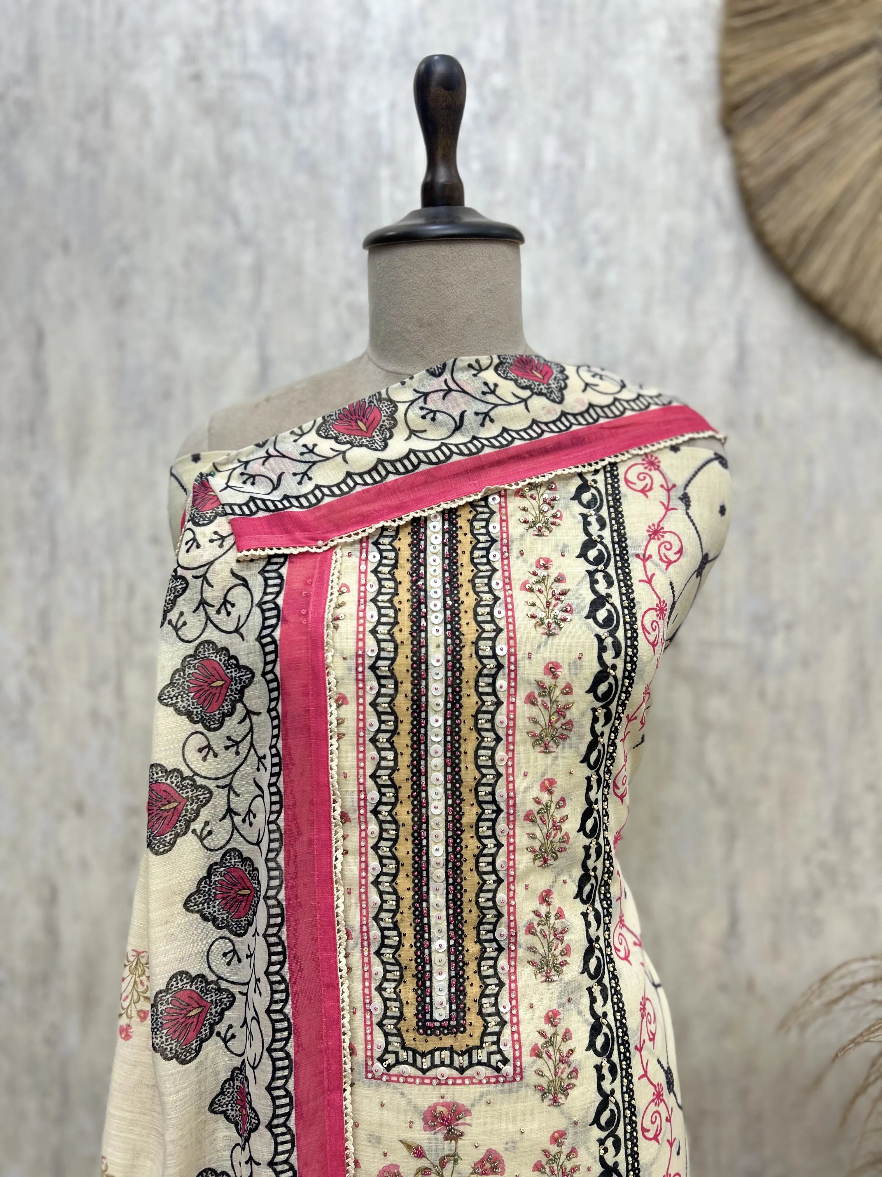 Rustic Pattern Grace Linen Unstitched Suit