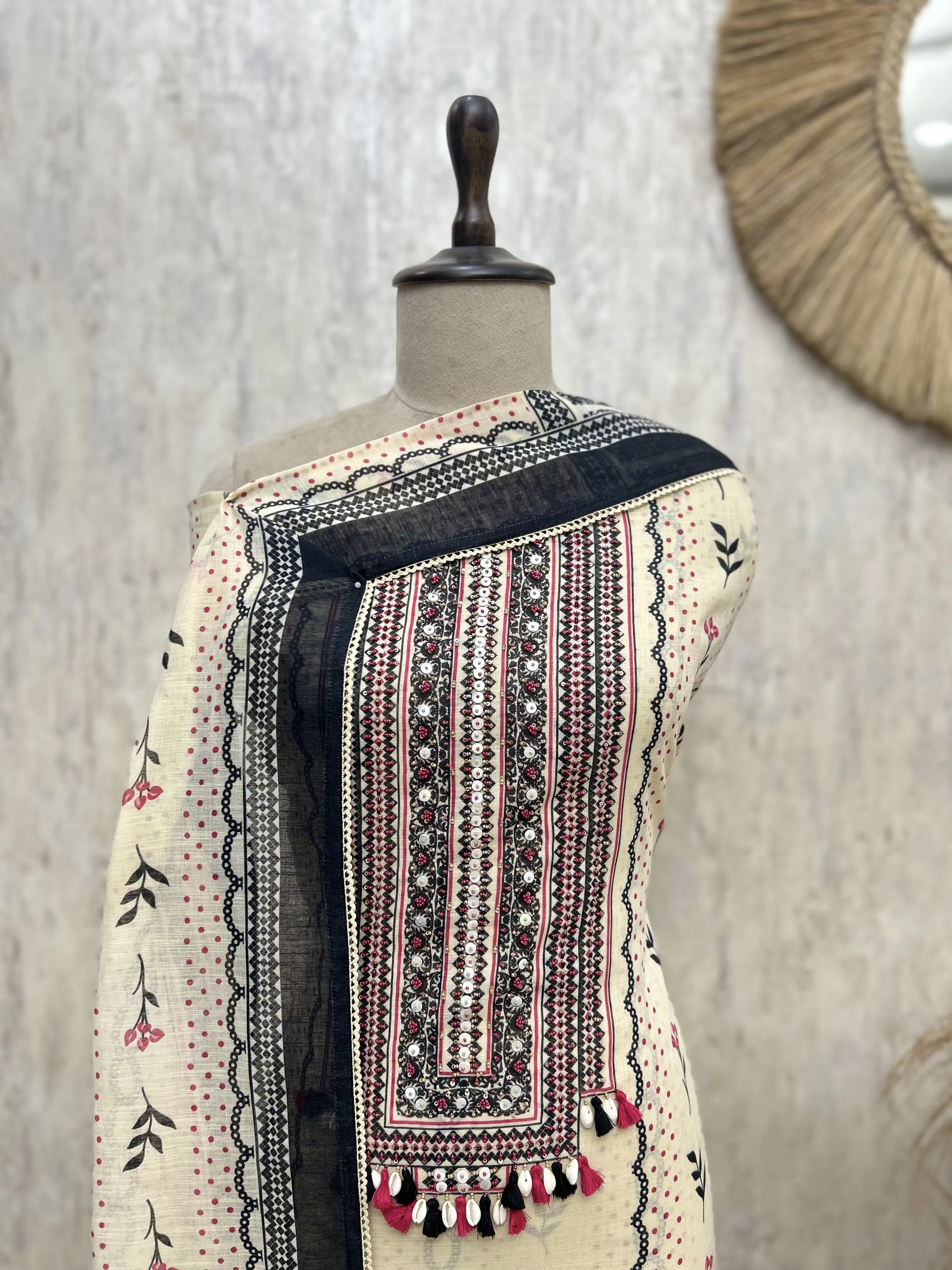Rustic Pattern Grace Linen Unstitched Suit
