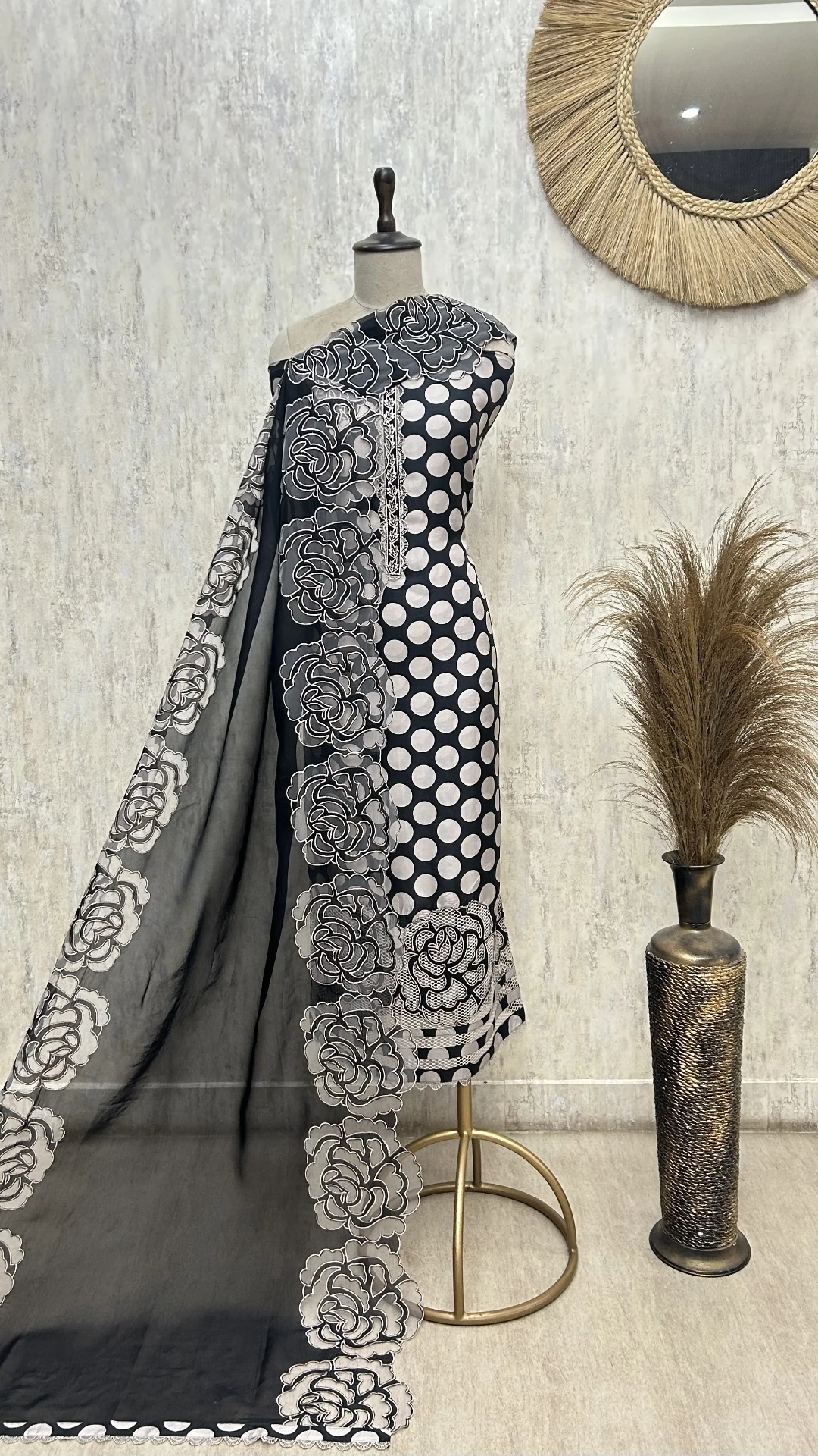Midnight Polka Grace Organza Unstitched Suit