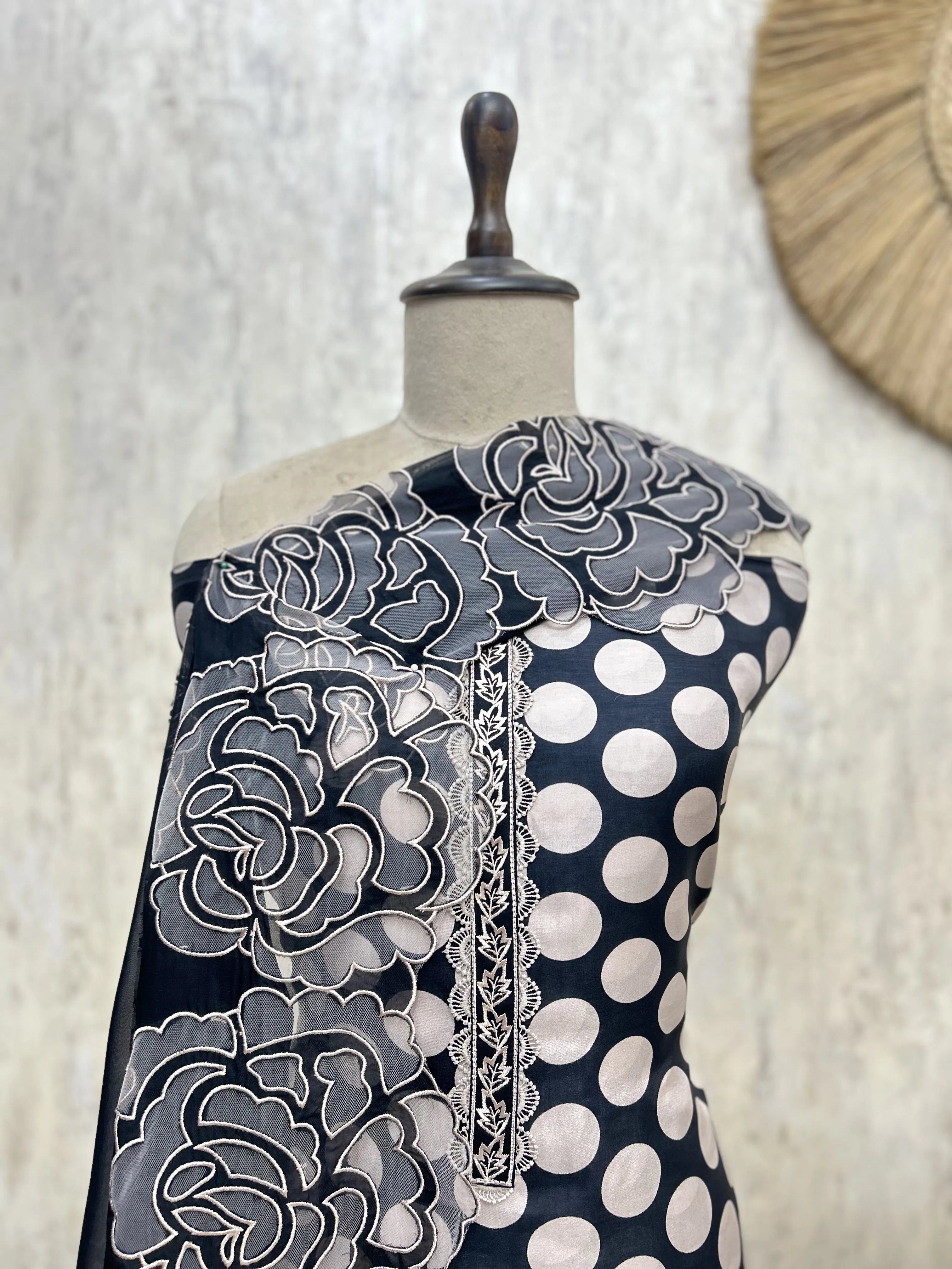 Midnight Polka Grace Organza Unstitched Suit