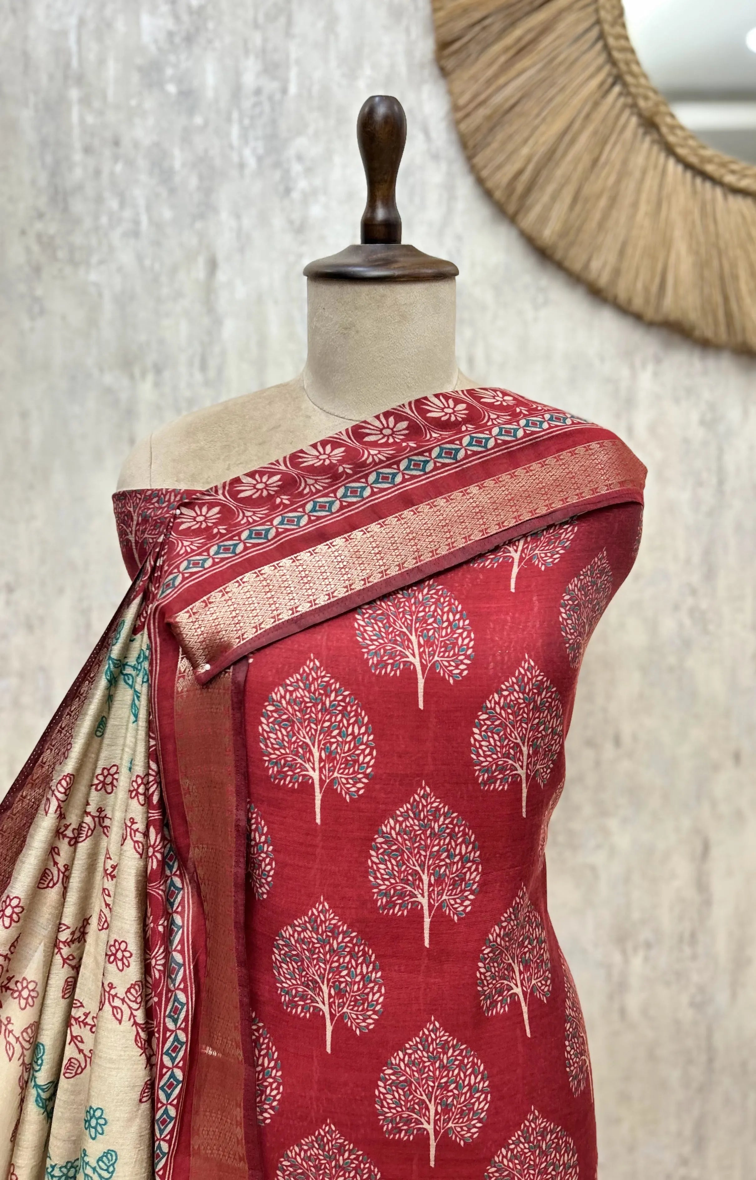 Traditional Tree Print Maheshwari Cotton Unstitched Suit