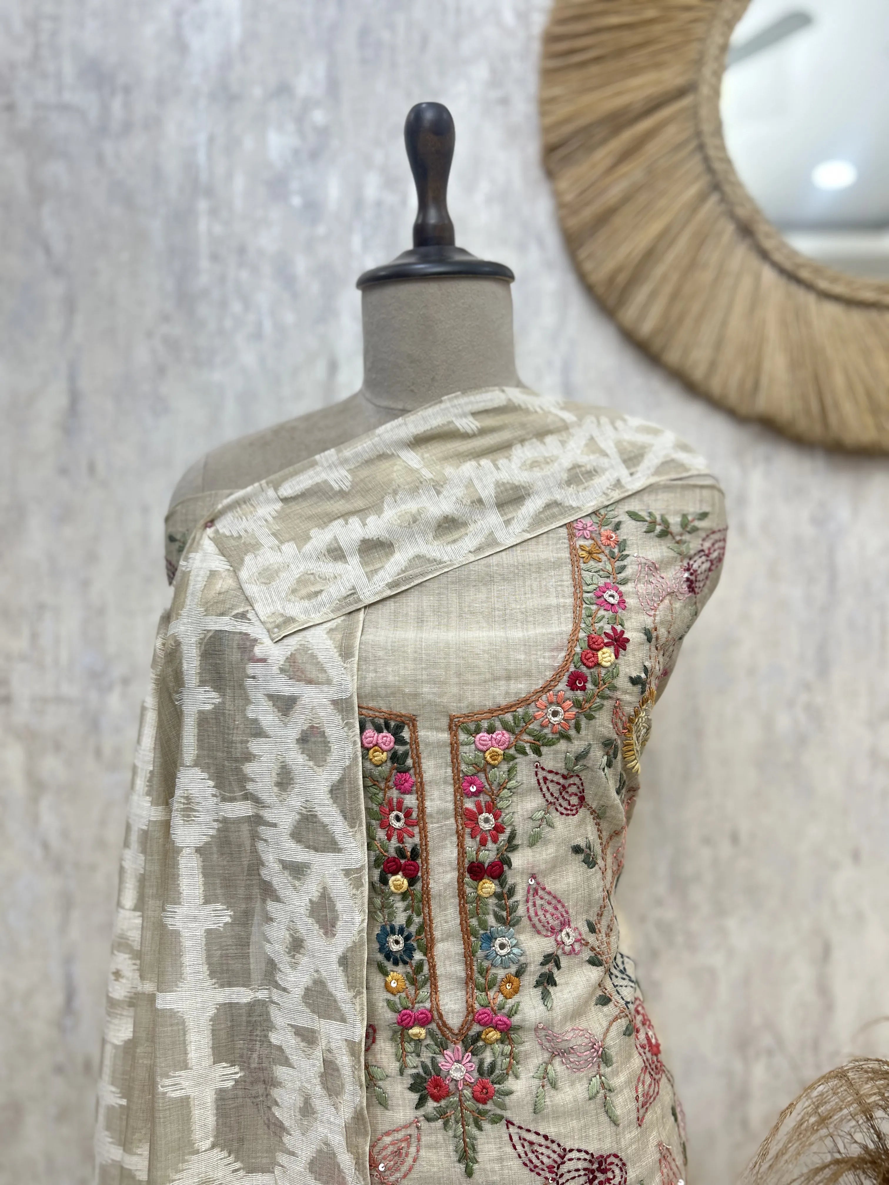 Jamdani Linen Elegance Unstitched Suit