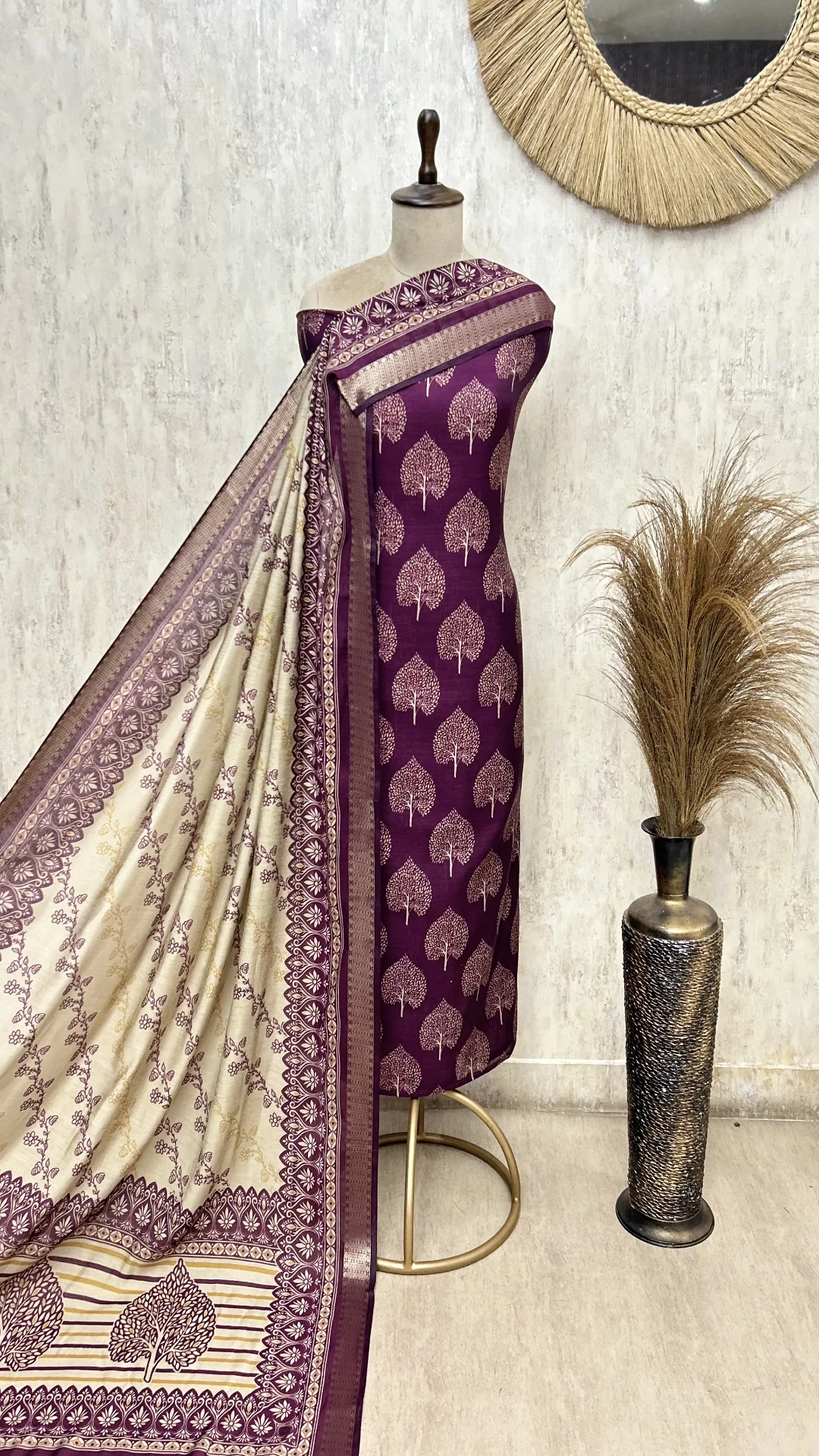 Traditional Tree Print Maheshwari Cotton Unstitched Suit