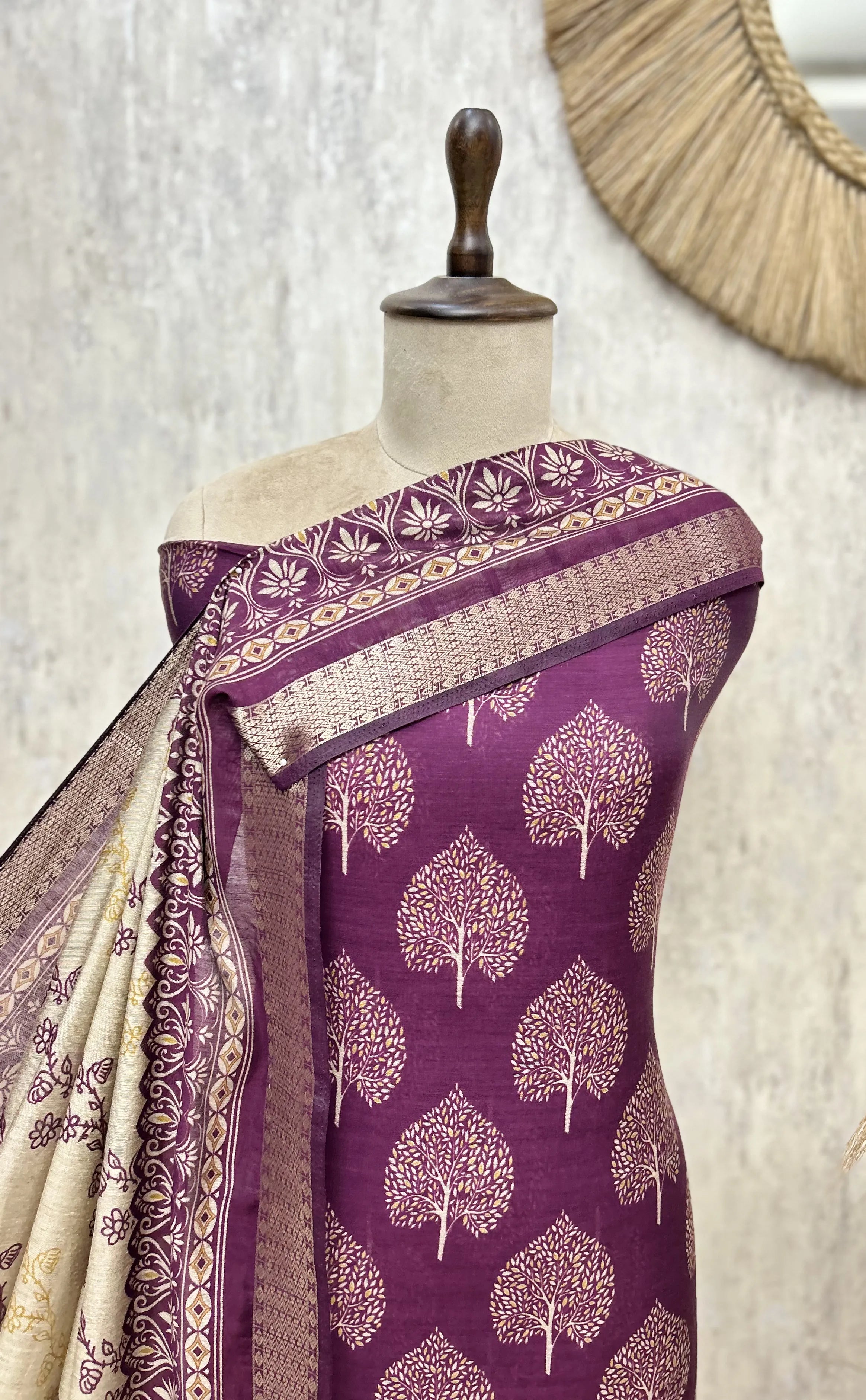 Traditional Tree Print Maheshwari Cotton Unstitched Suit