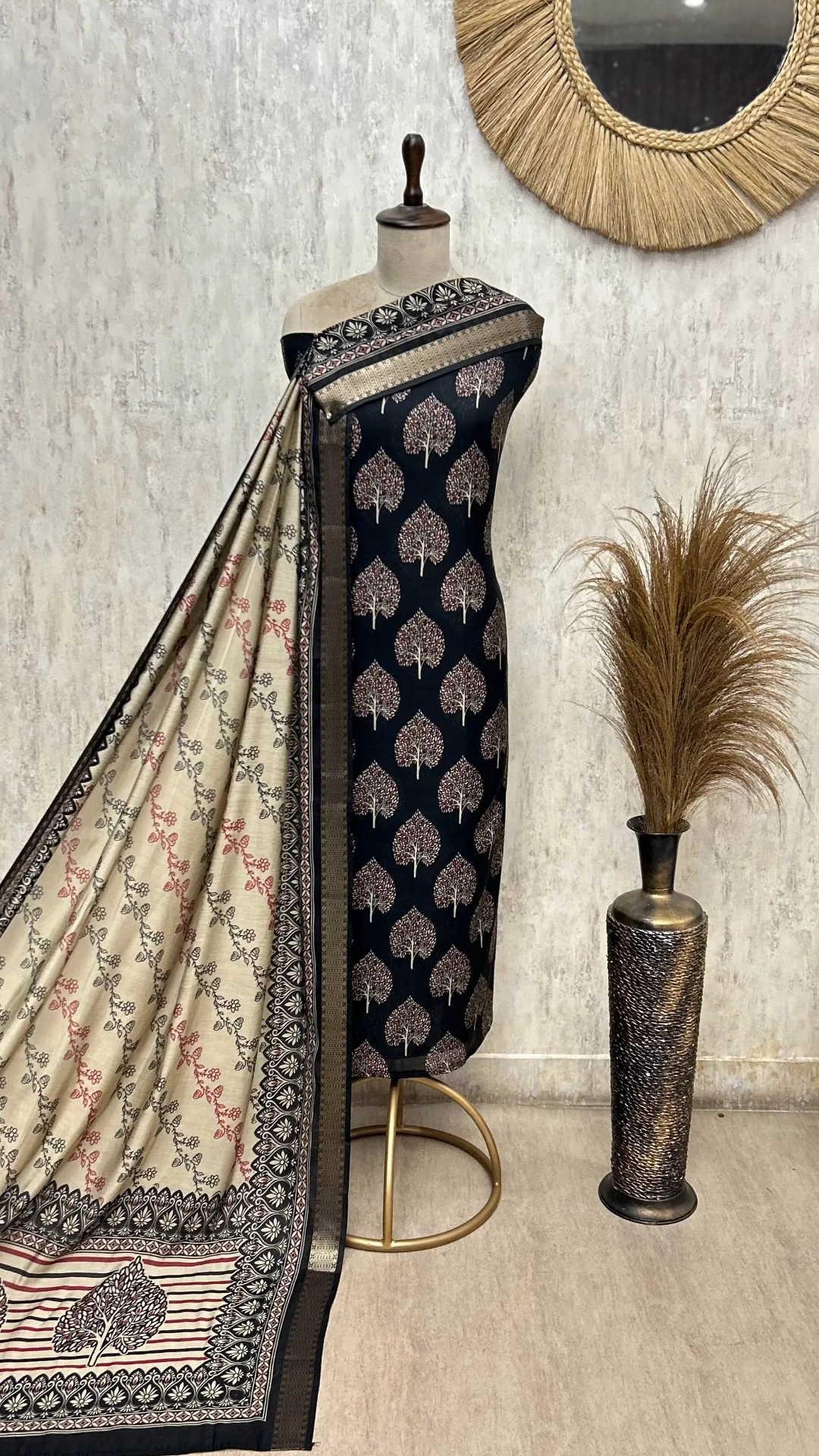 Traditional Tree Print Maheshwari Cotton Unstitched Suit