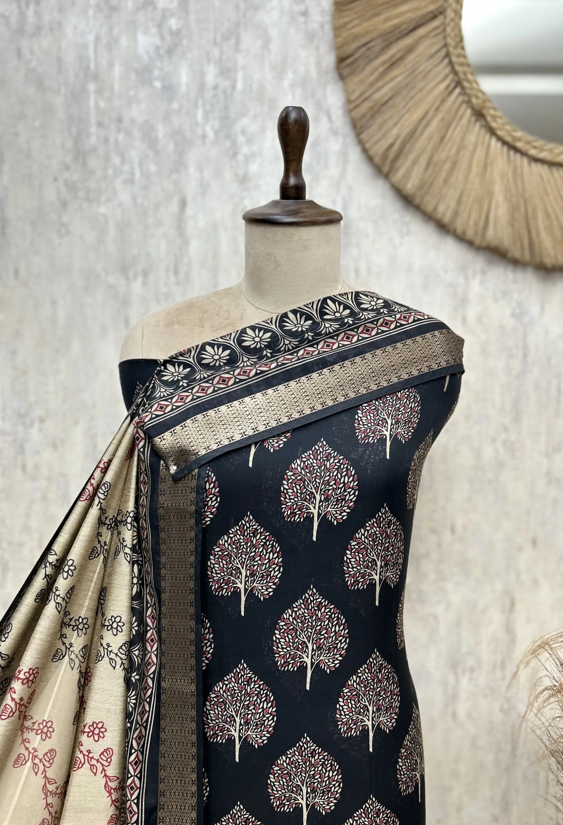 Traditional Tree Print Maheshwari Cotton Unstitched Suit