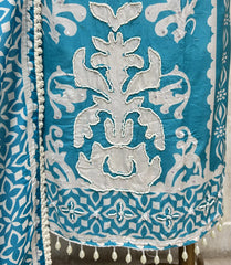 Turquoise Floral Elegance Muslin Unstitched Suit