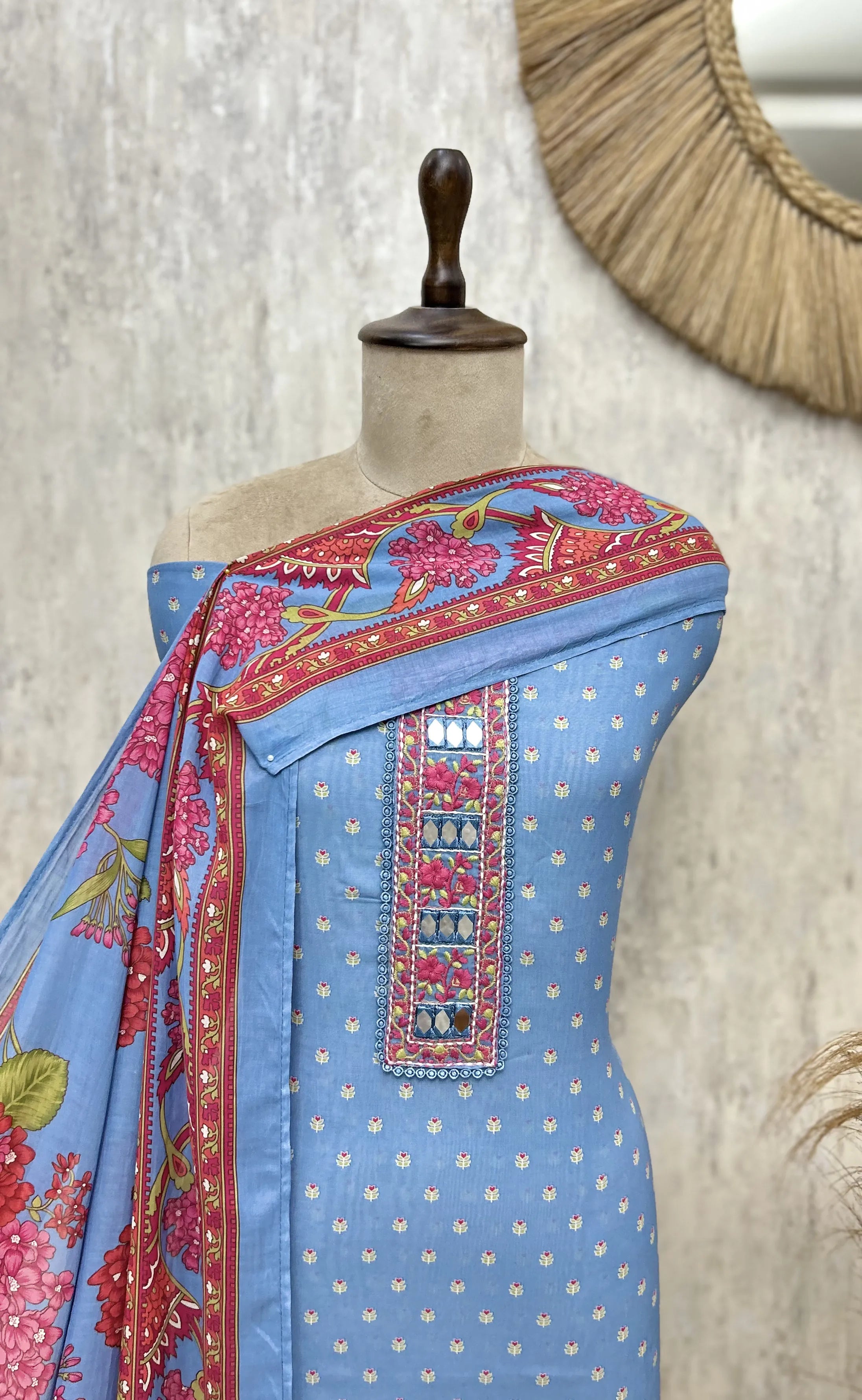 Soft Mul Cotton Embroidered Unstitched Suit