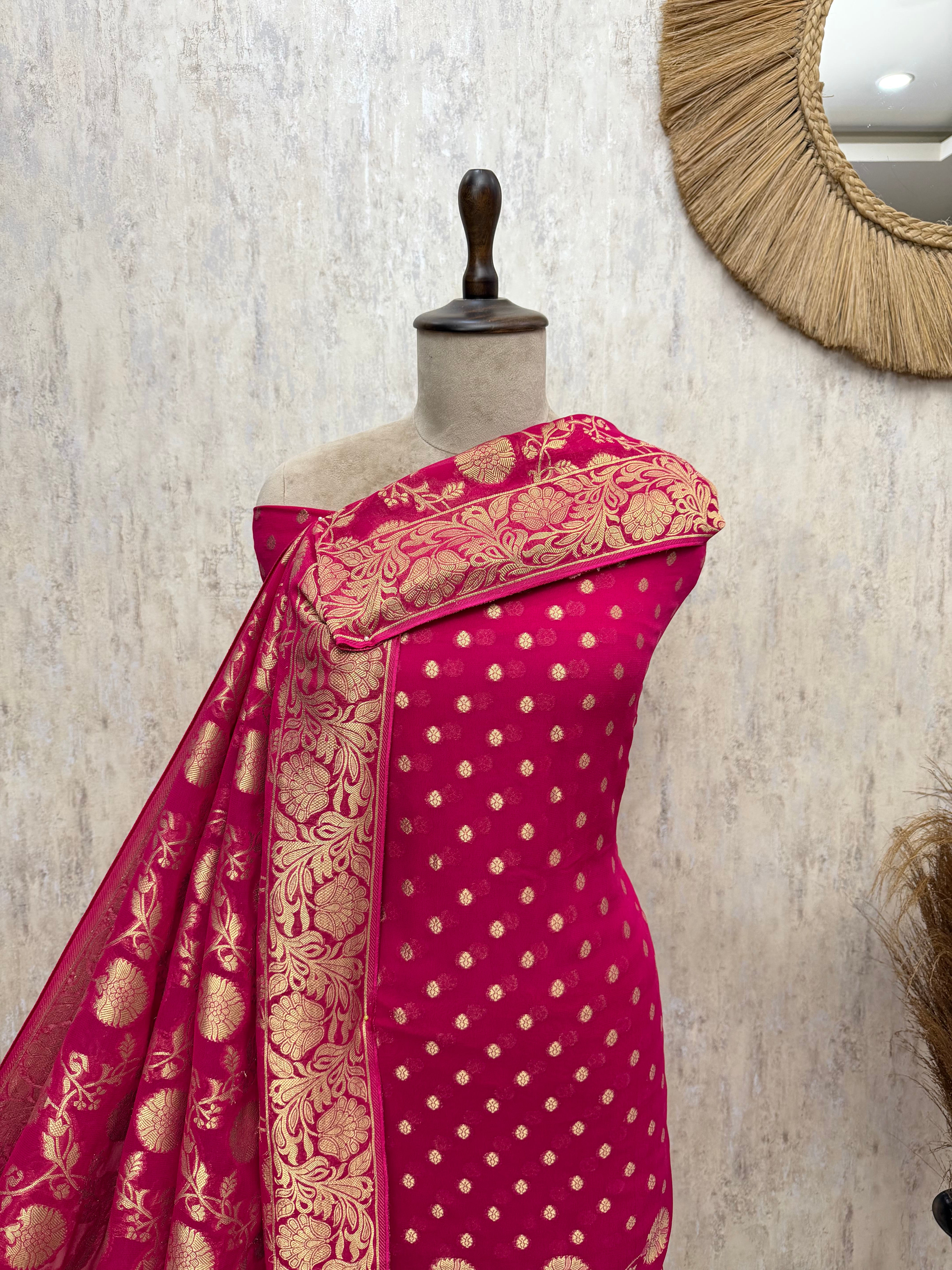 Heritage Woven Elegance Khadi Georgette Unstitched Suits