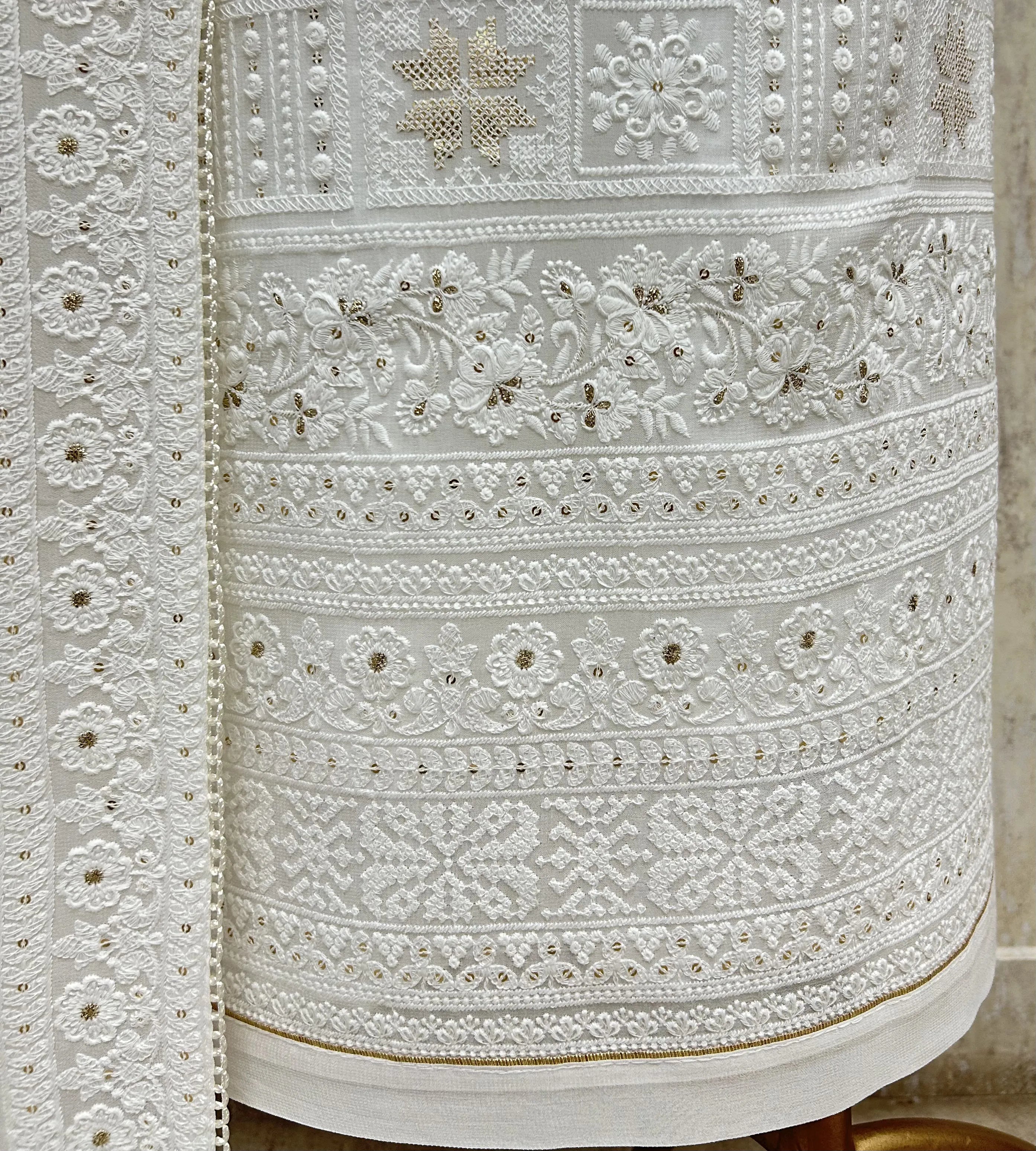 Classic Ivory Panels Georgette Unstitched Suit