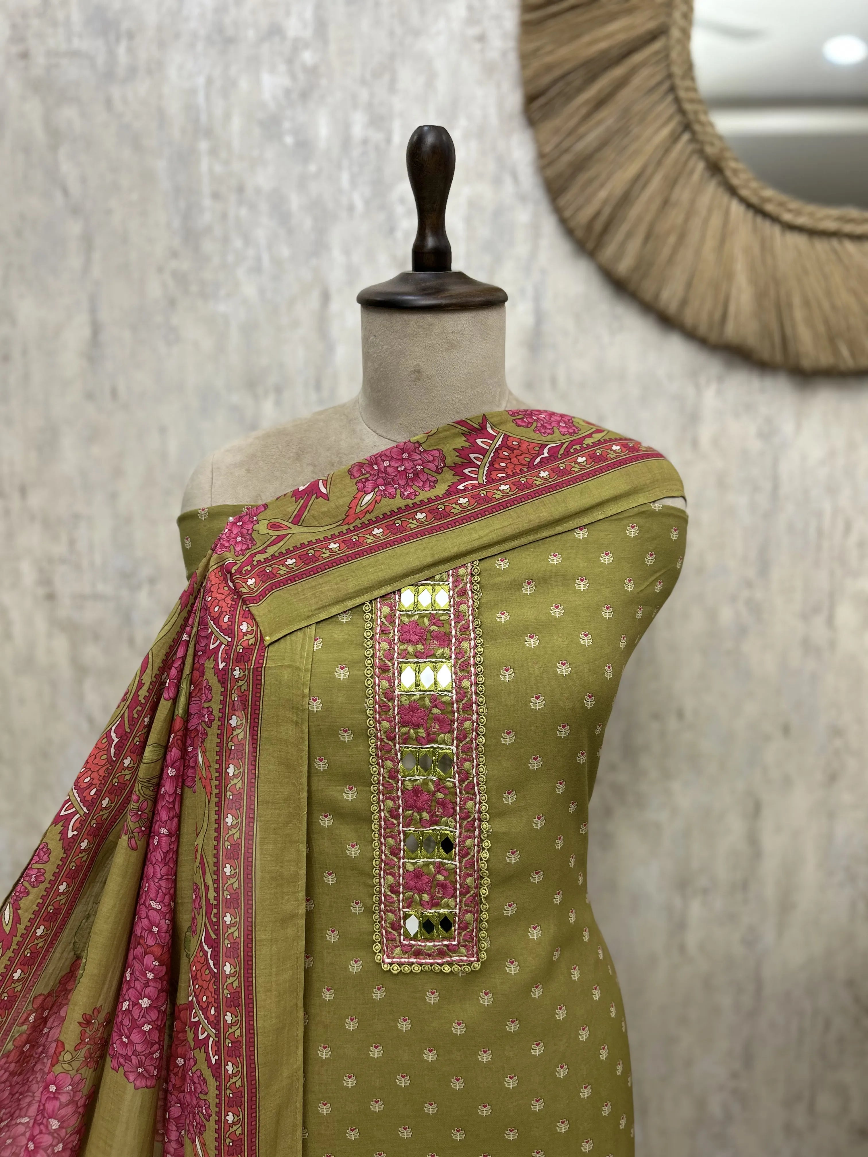 Soft Mul Cotton Embroidered Unstitched Suit