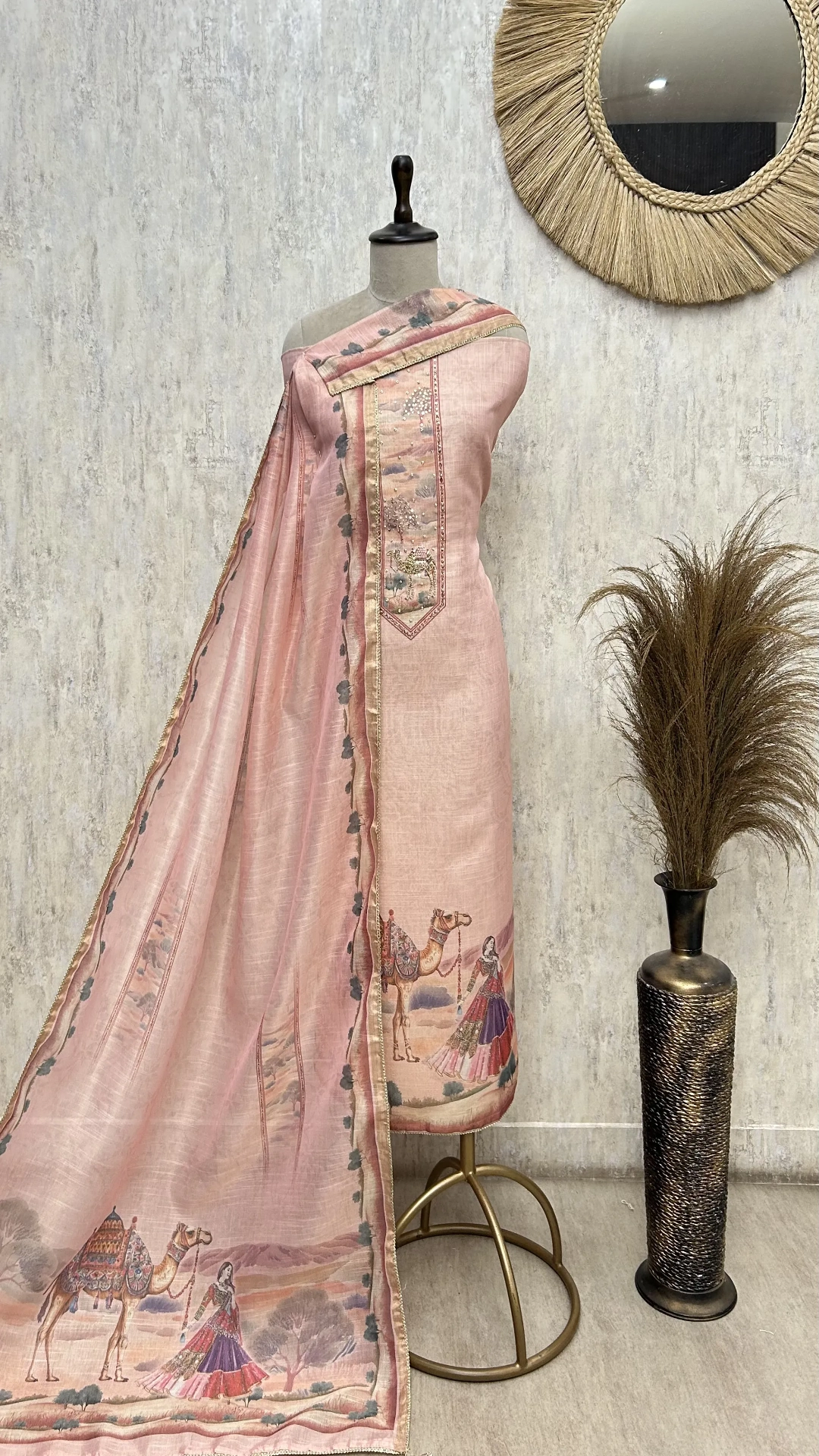 Blush Desert Elegance Tissue Linen Unstitched Suit