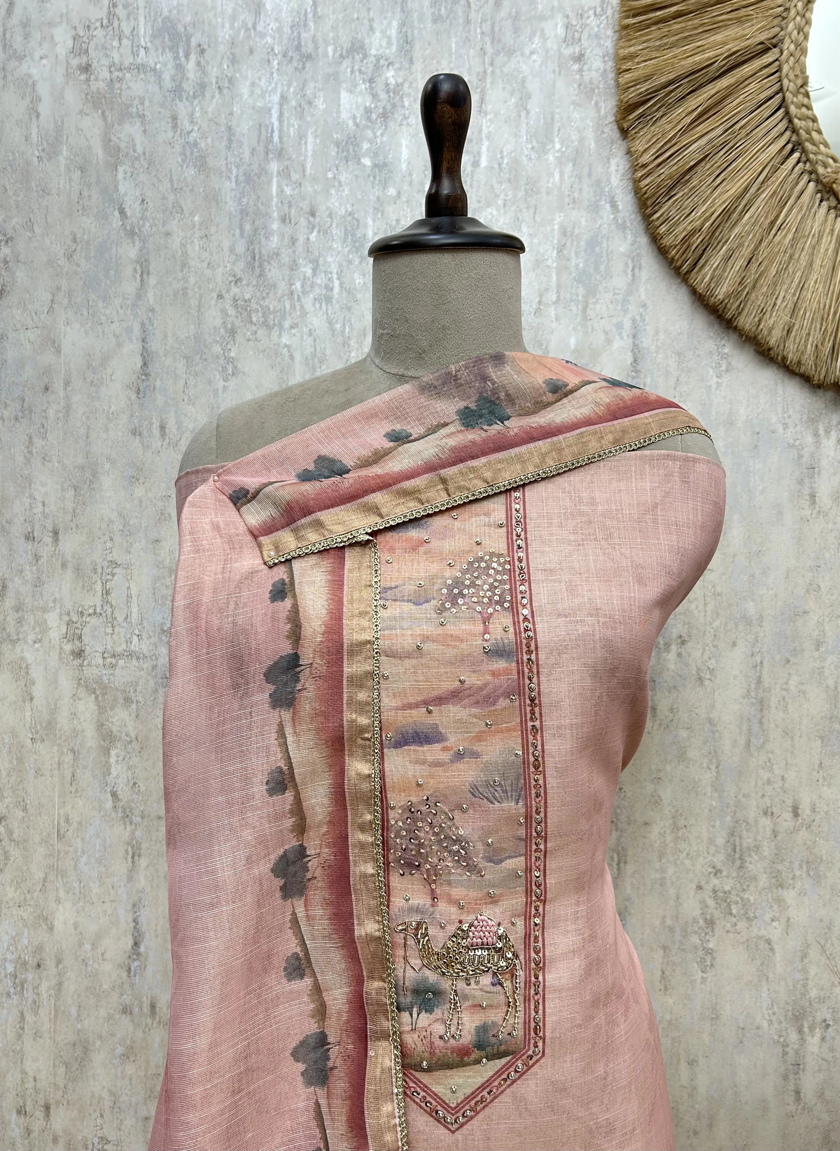 Blush Desert Elegance Tissue Linen Unstitched Suit