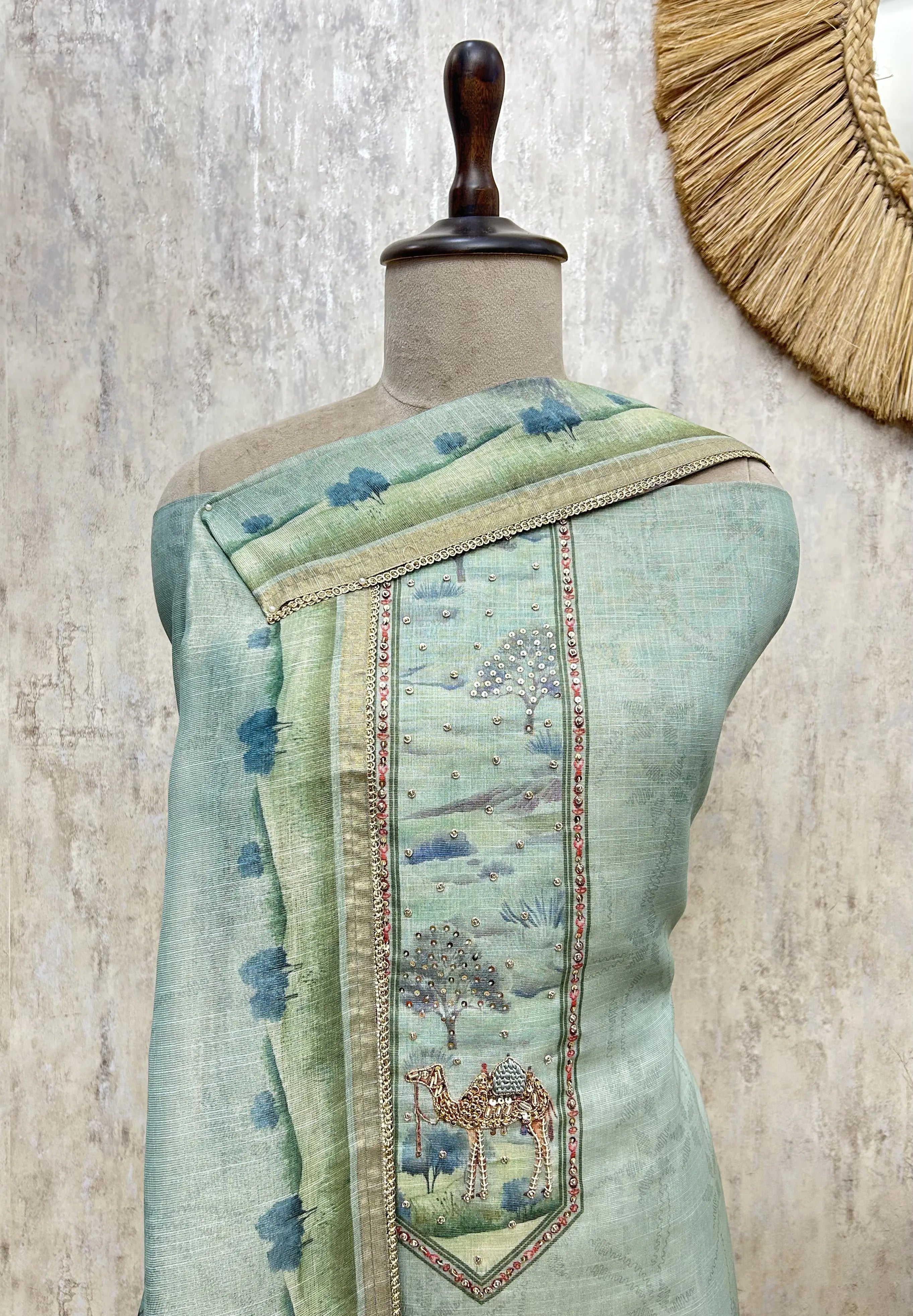 Blush Desert Elegance Tissue Linen Unstitched Suit