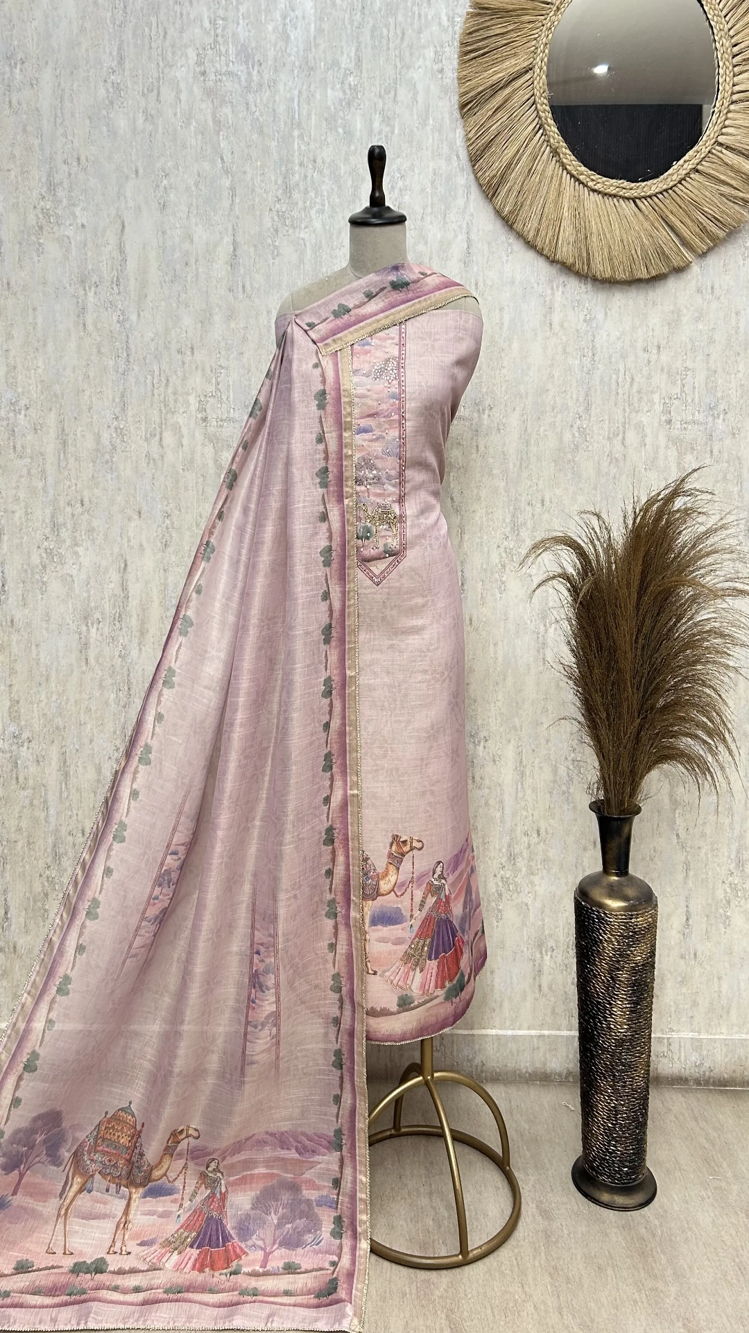 Blush Desert Elegance Tissue Linen Unstitched Suit
