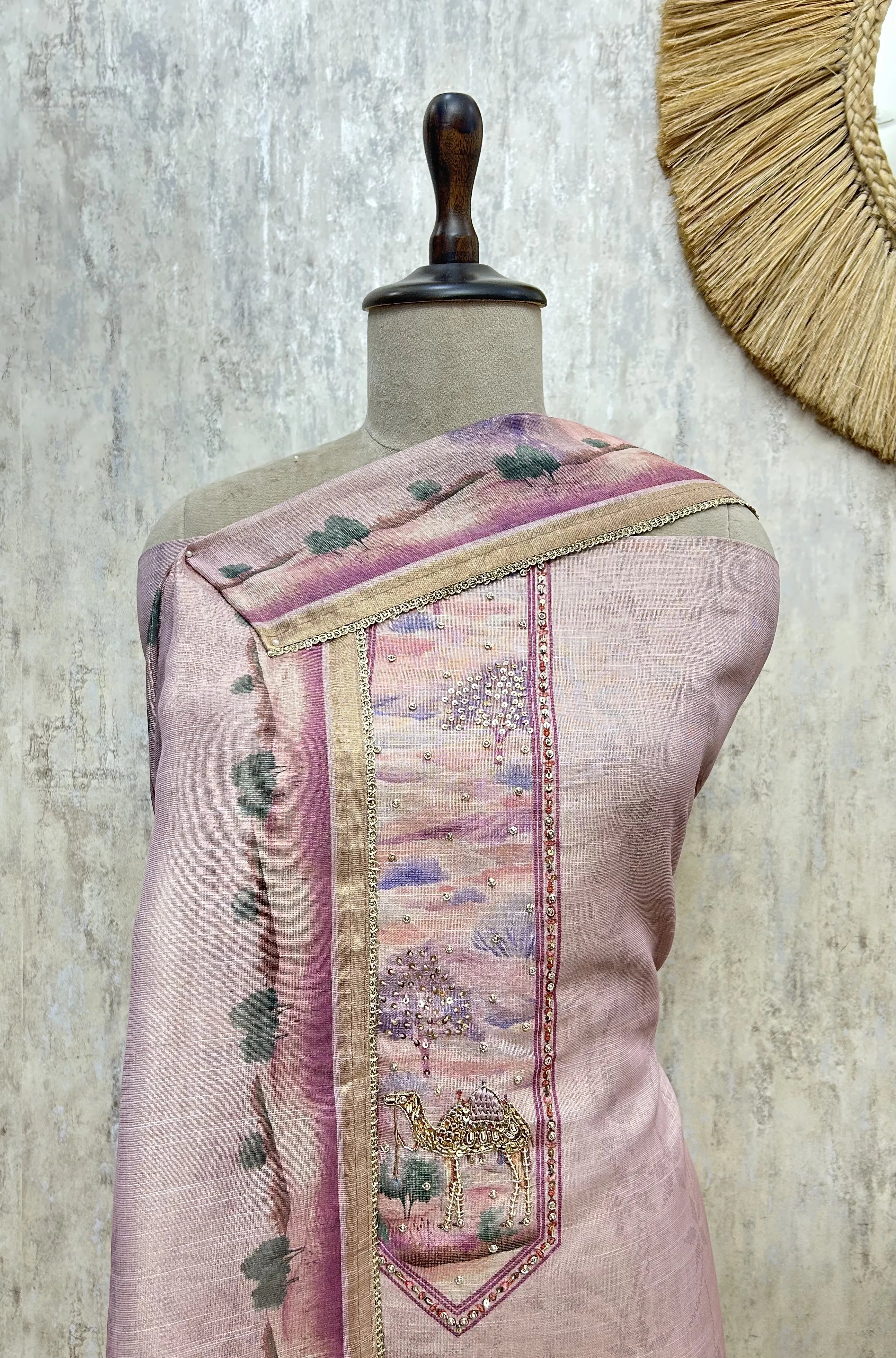 Blush Desert Elegance Tissue Linen Unstitched Suit