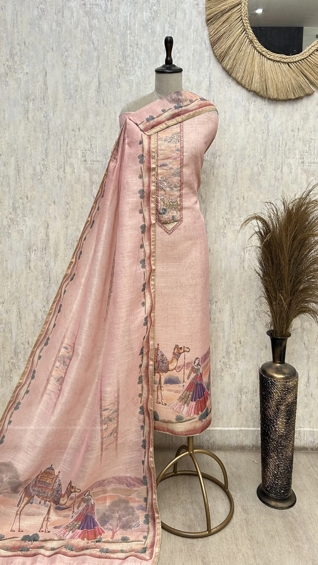 Blush Desert Elegance Tissue Linen Unstitched Suit