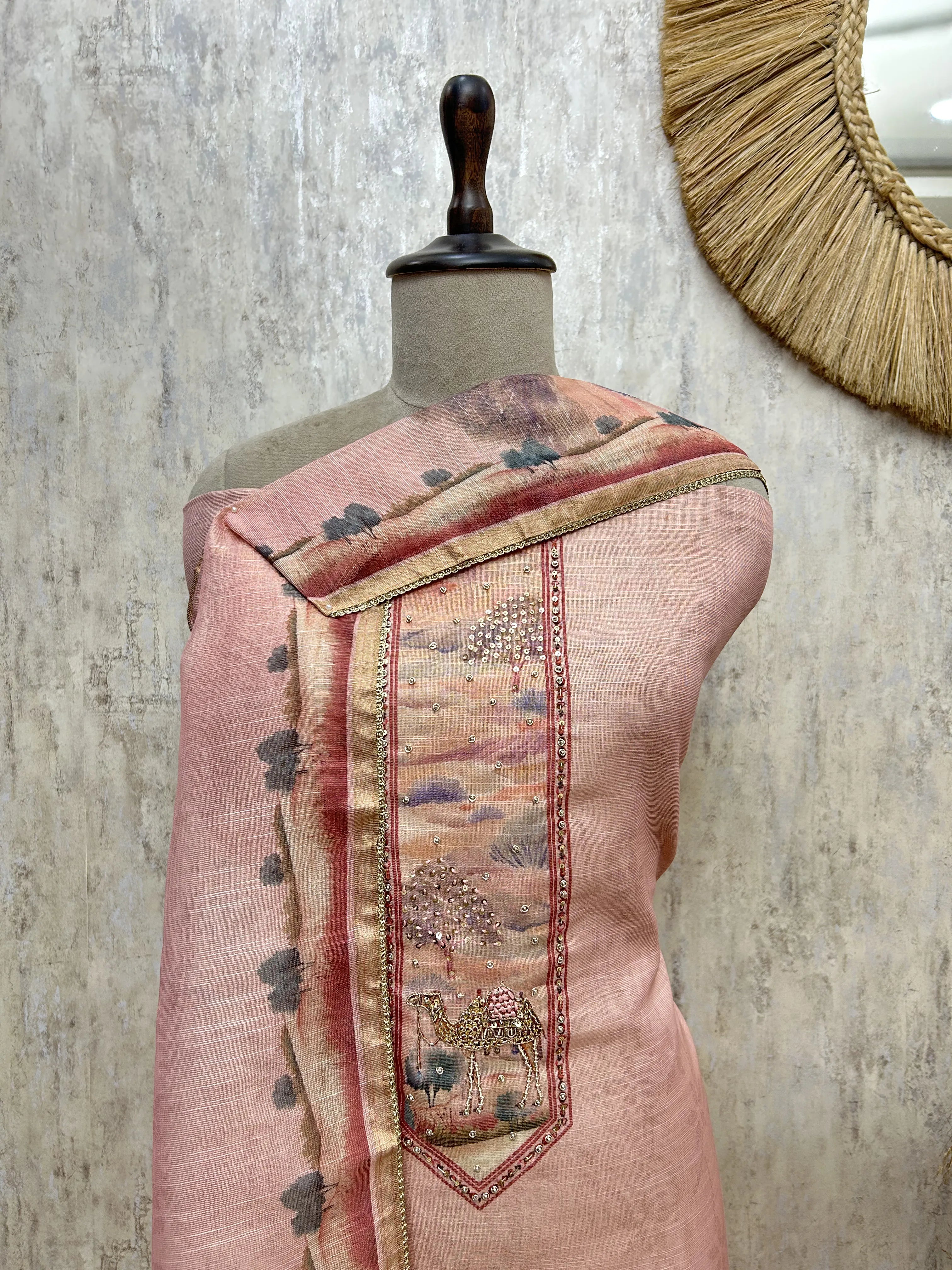 Blush Desert Elegance Tissue Linen Unstitched Suit