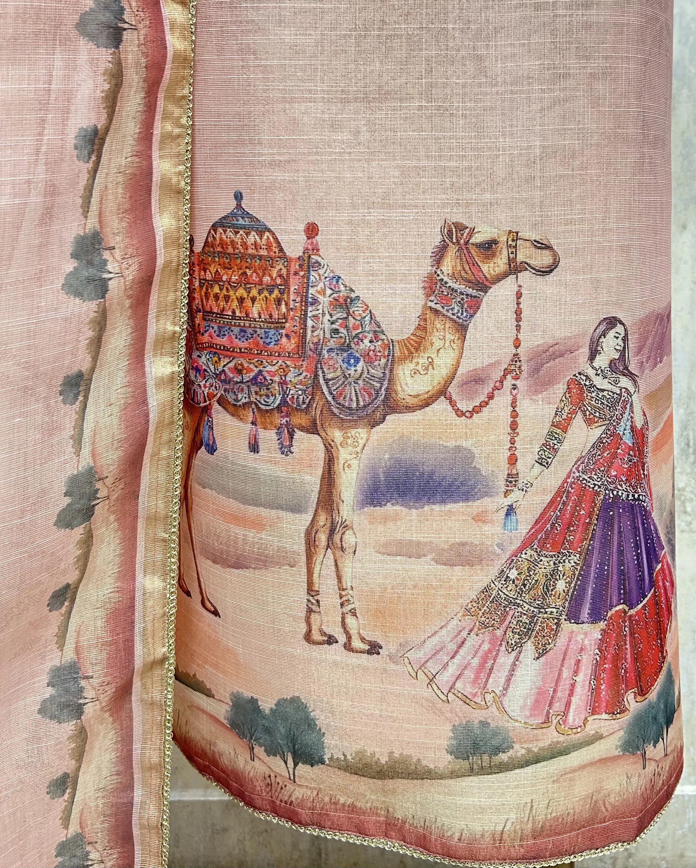 Blush Desert Elegance Tissue Linen Unstitched Suit