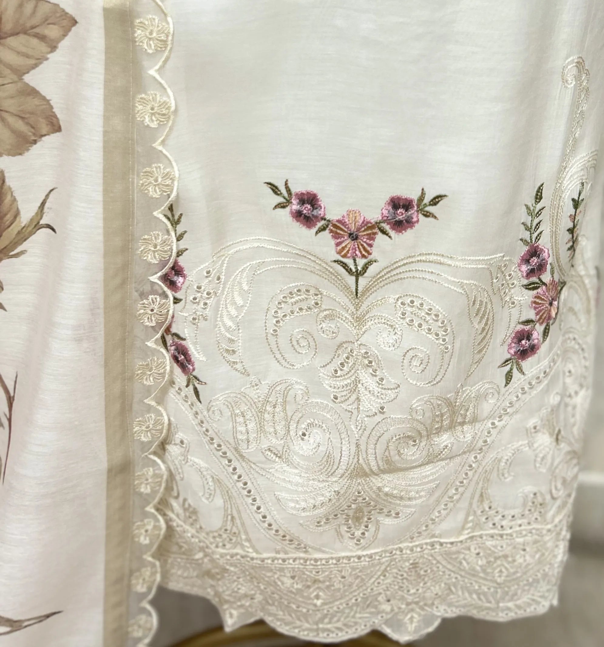 Mul Chanderi Embroidered Unstitched Suit with Floral Printed Dupatta