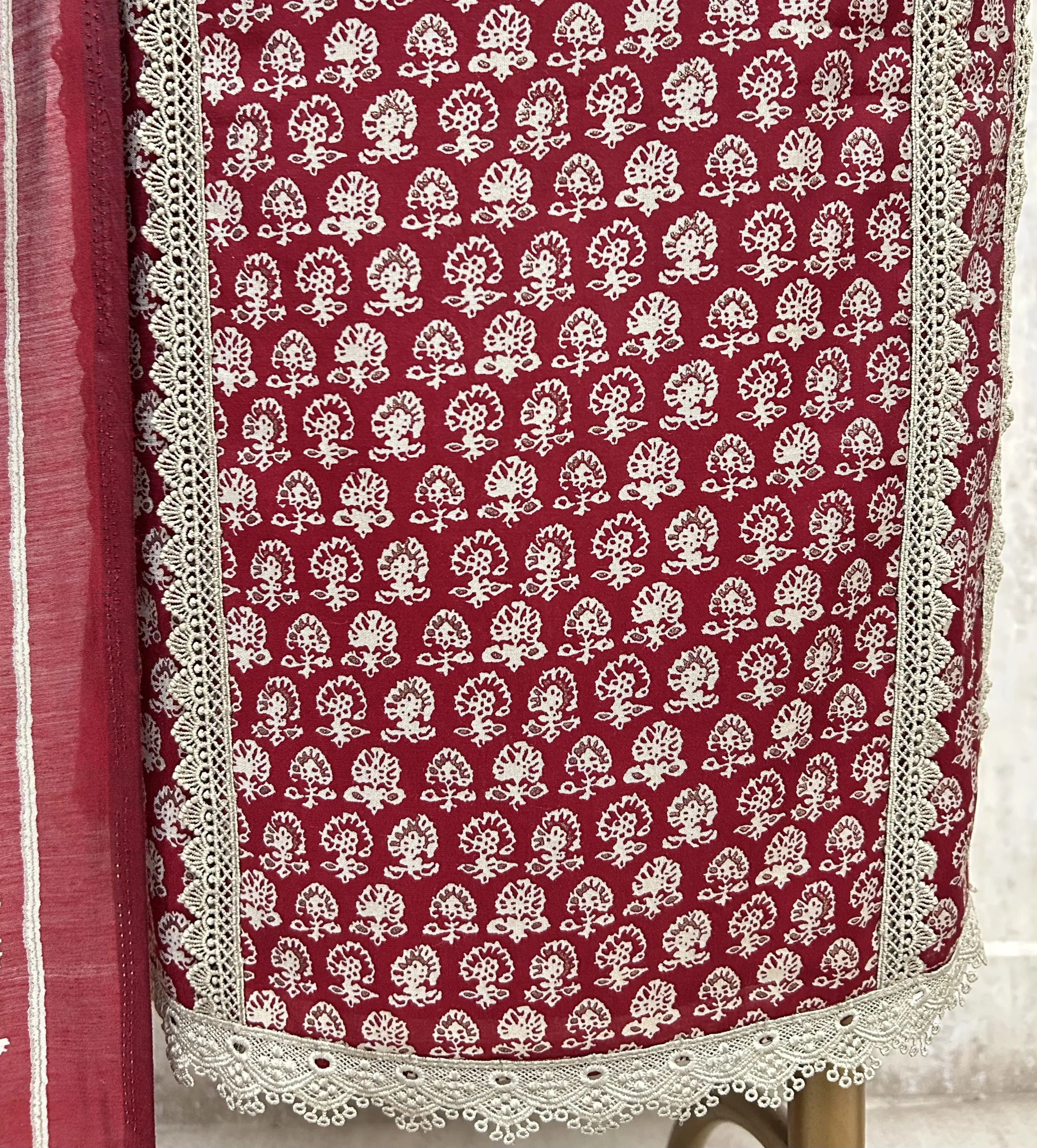 Royal Crimson Elegance Cotton Unstitched Suit