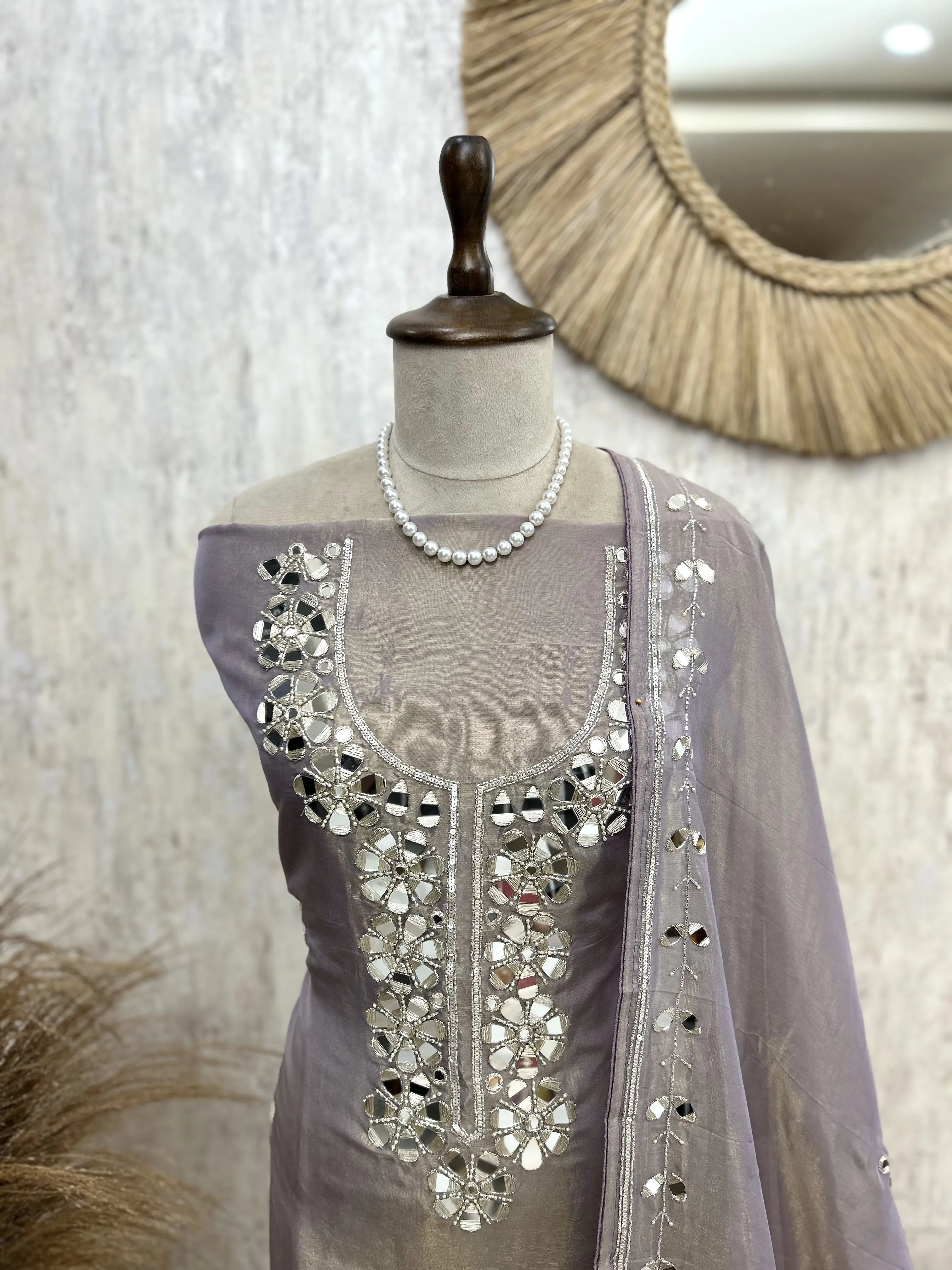 Tissue Unstitched Suit Set With Tissue Dupatta