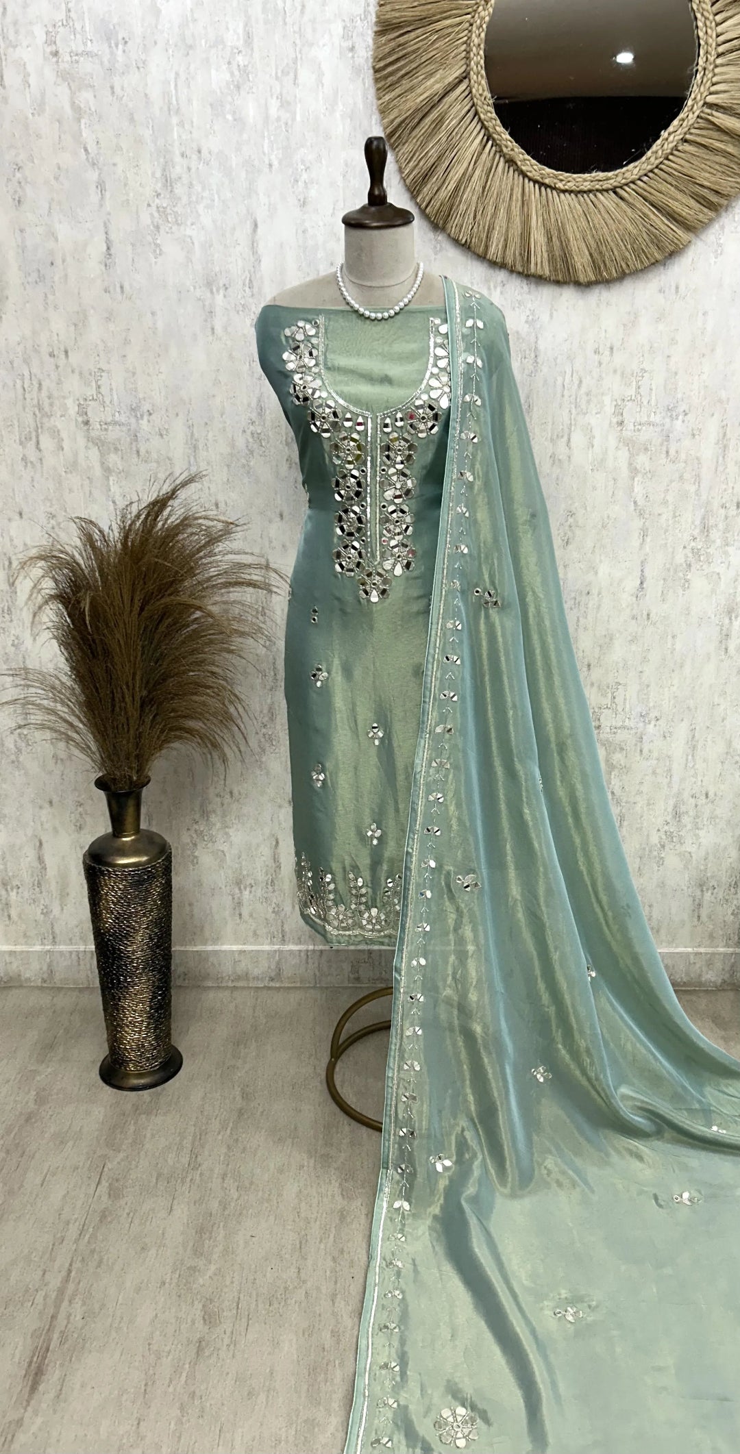 Tissue Unstitched Suit Set With Tissue Dupatta