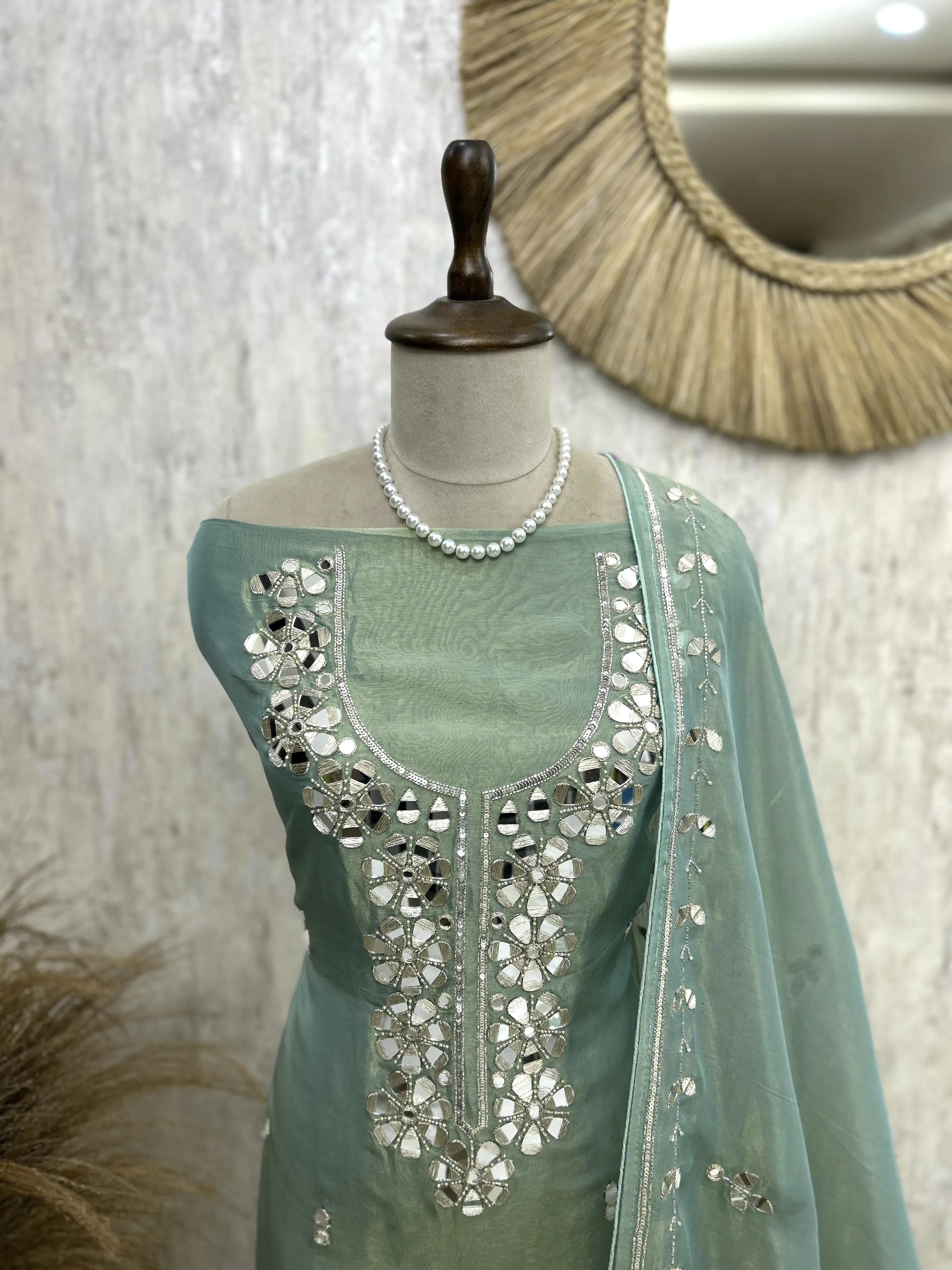 Tissue Unstitched Suit Set With Tissue Dupatta