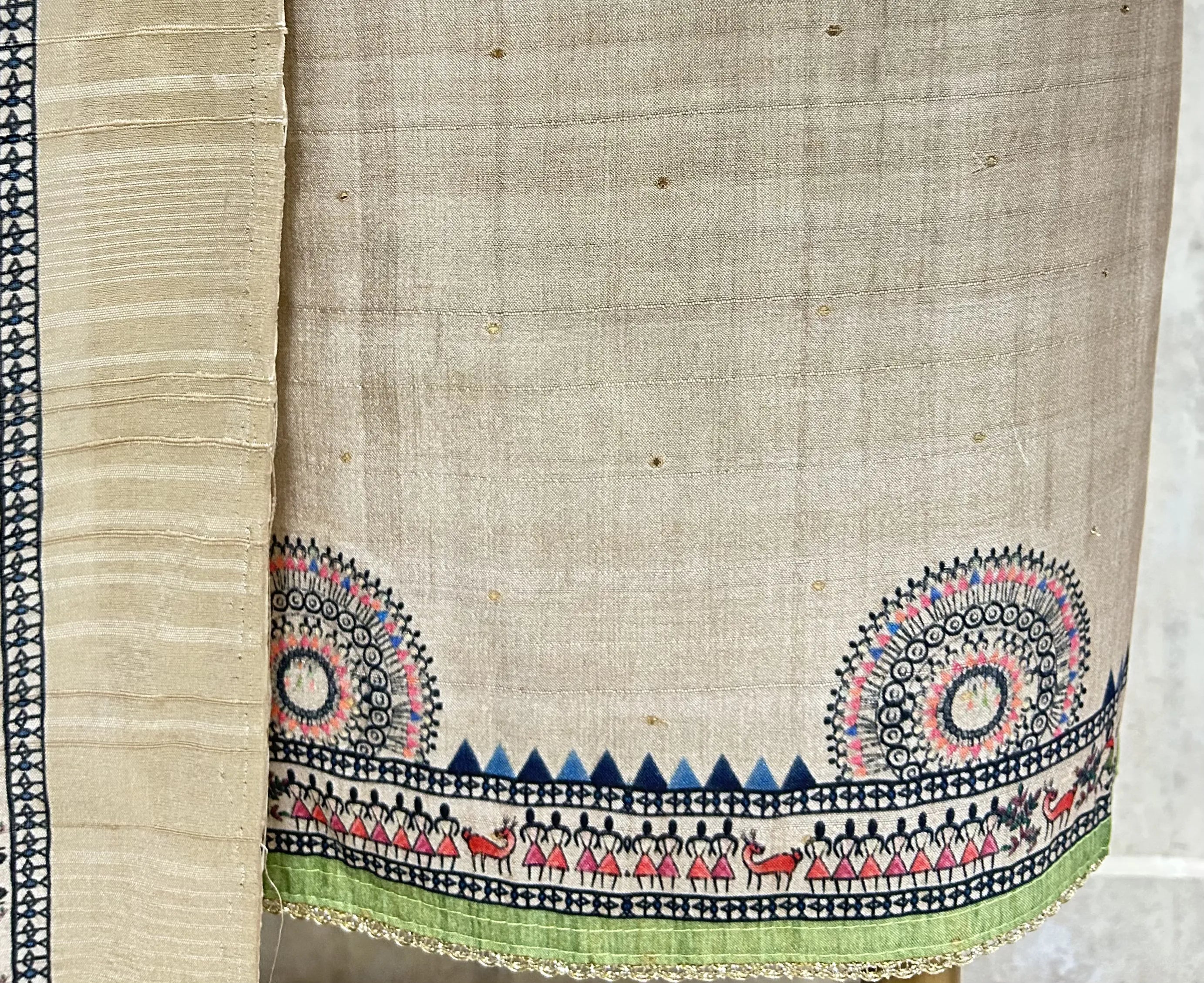 Golden Heritage Print Tussar silk Unstitched Suit