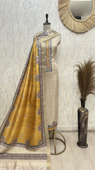 Golden Heritage Print Tussar silk Unstitched Suit