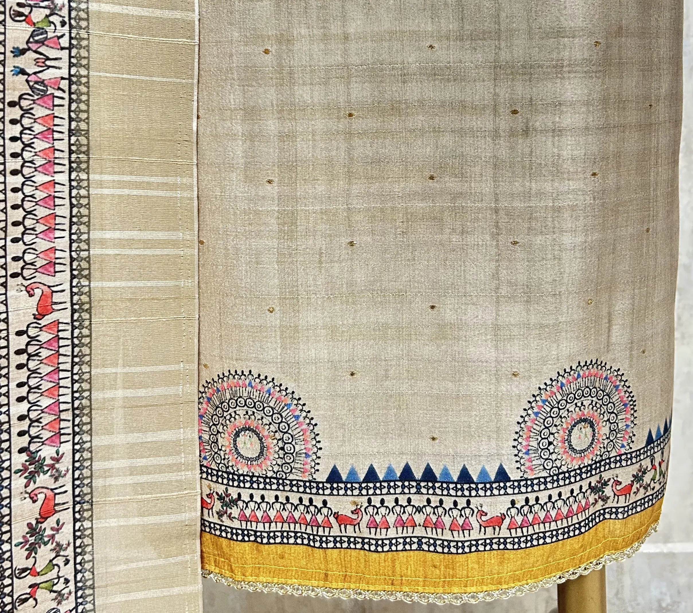 Golden Heritage Print Tussar silk Unstitched Suit