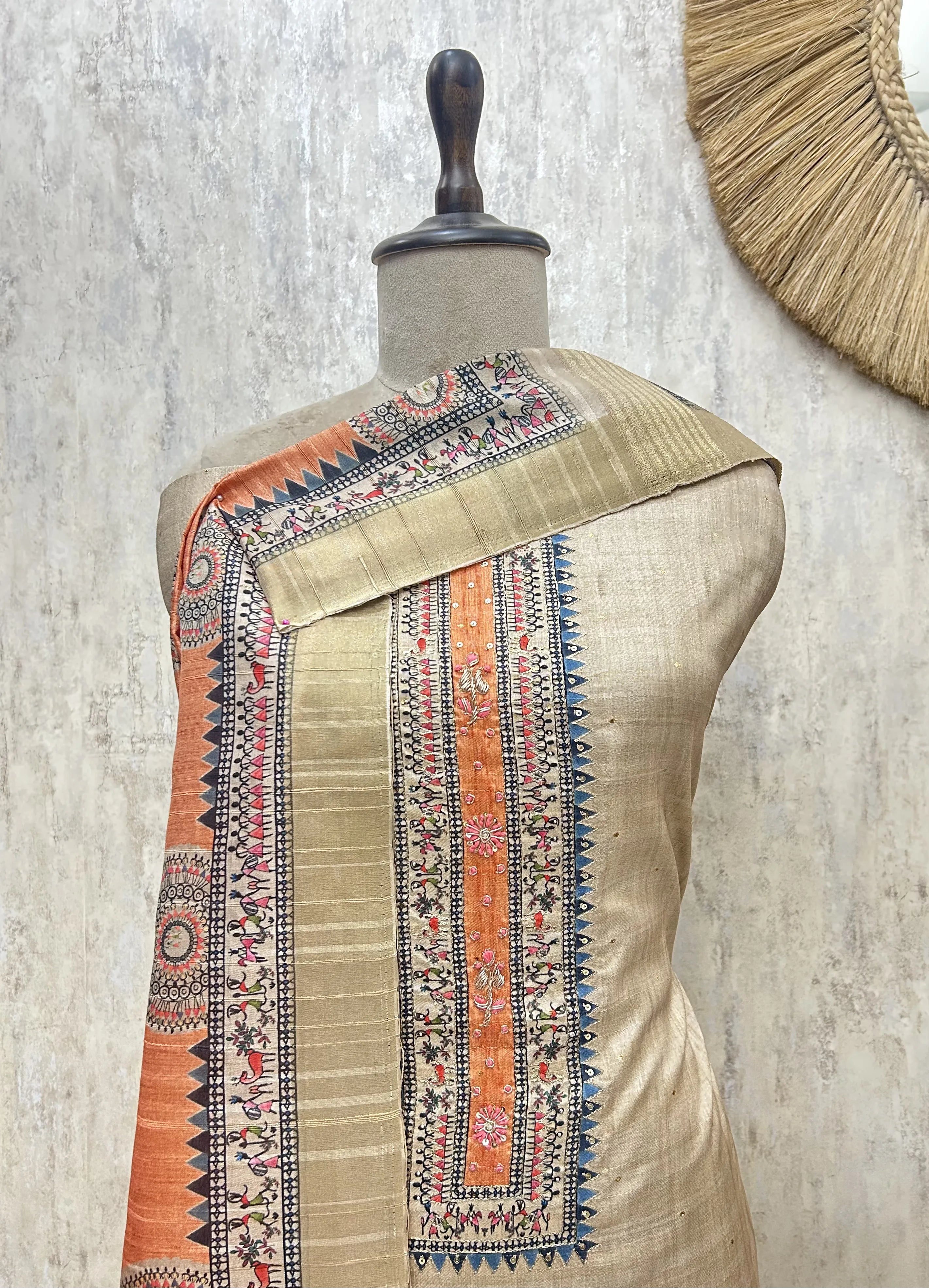 Golden Heritage Print Tussar silk Unstitched Suit