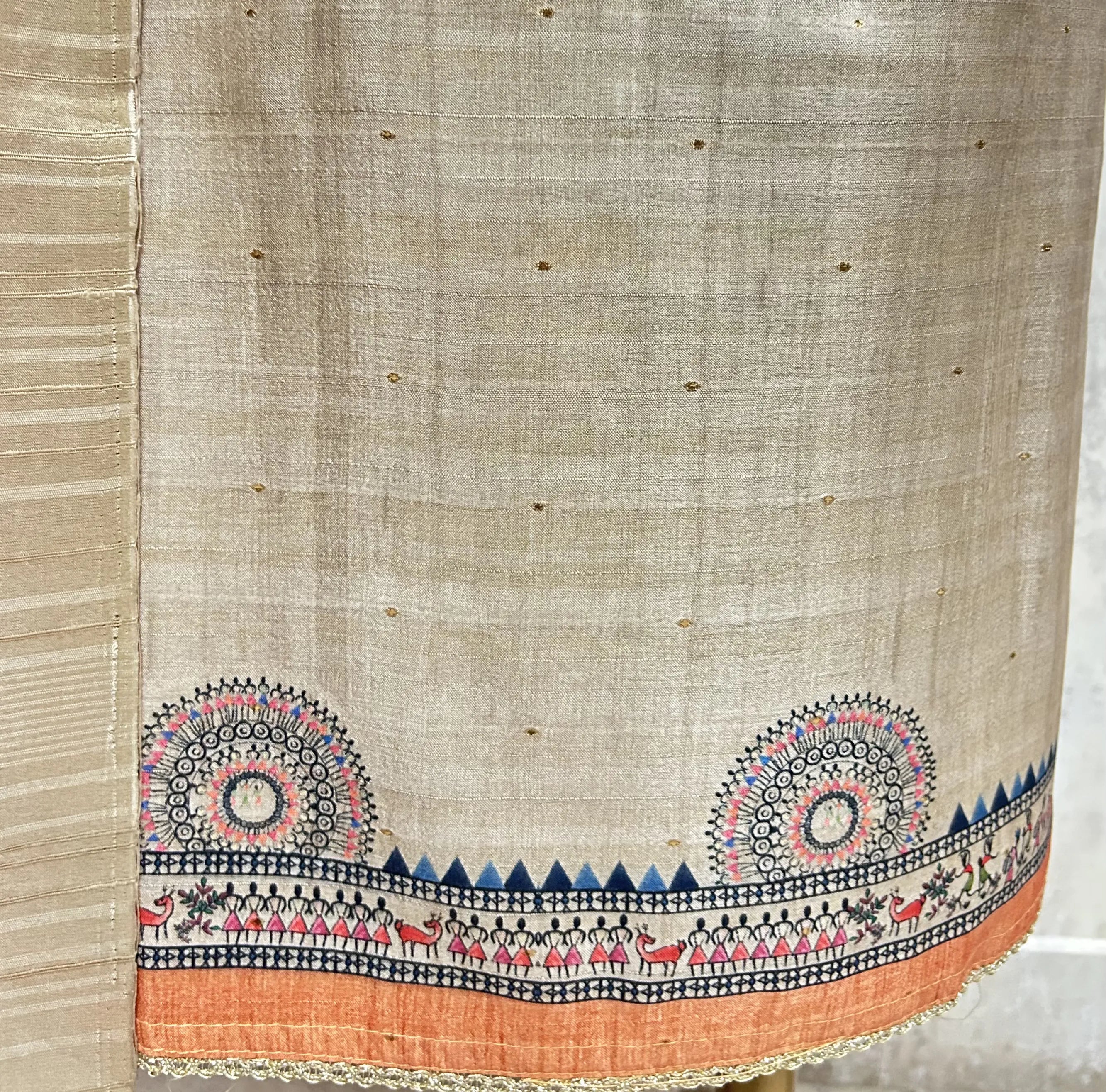 Golden Heritage Print Tussar silk Unstitched Suit