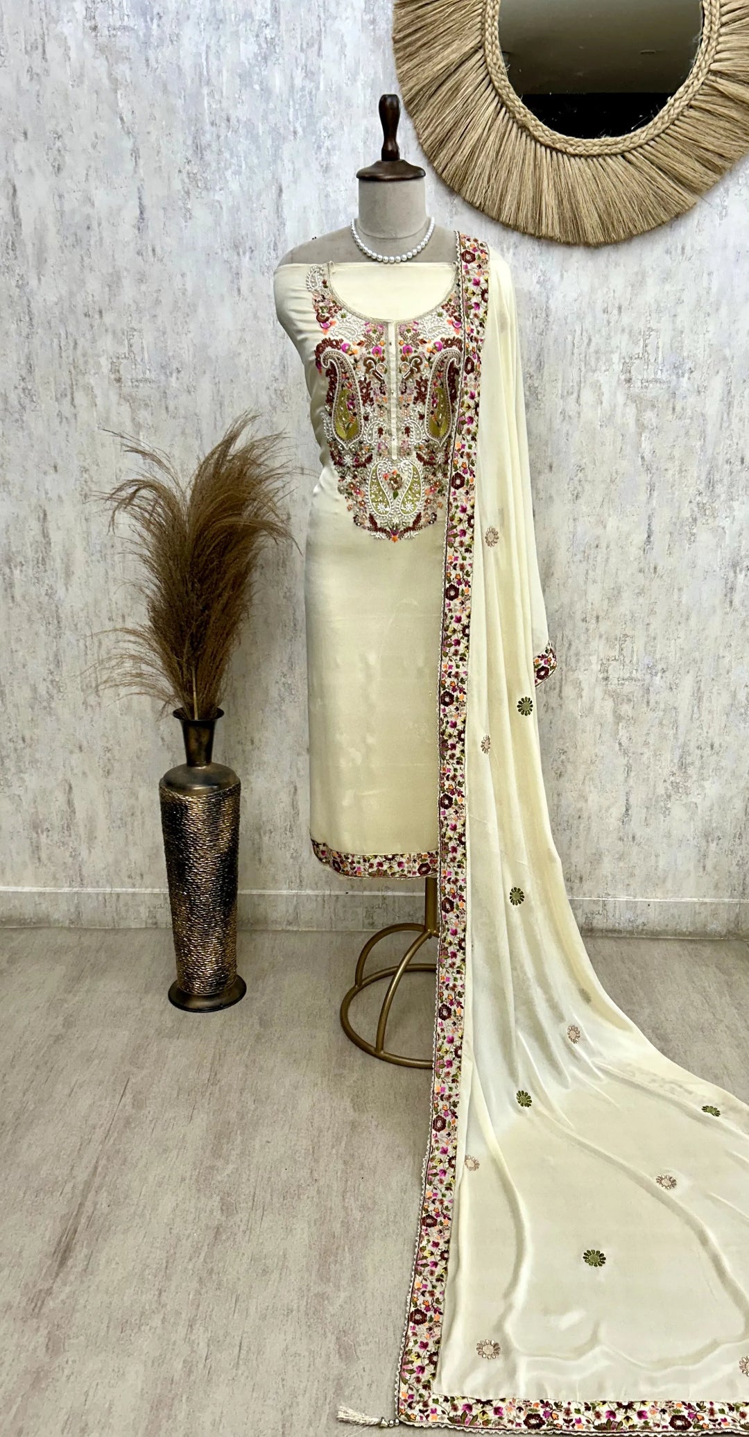 Chinnon Unstitched Suit Set With Chinnon Dupatta