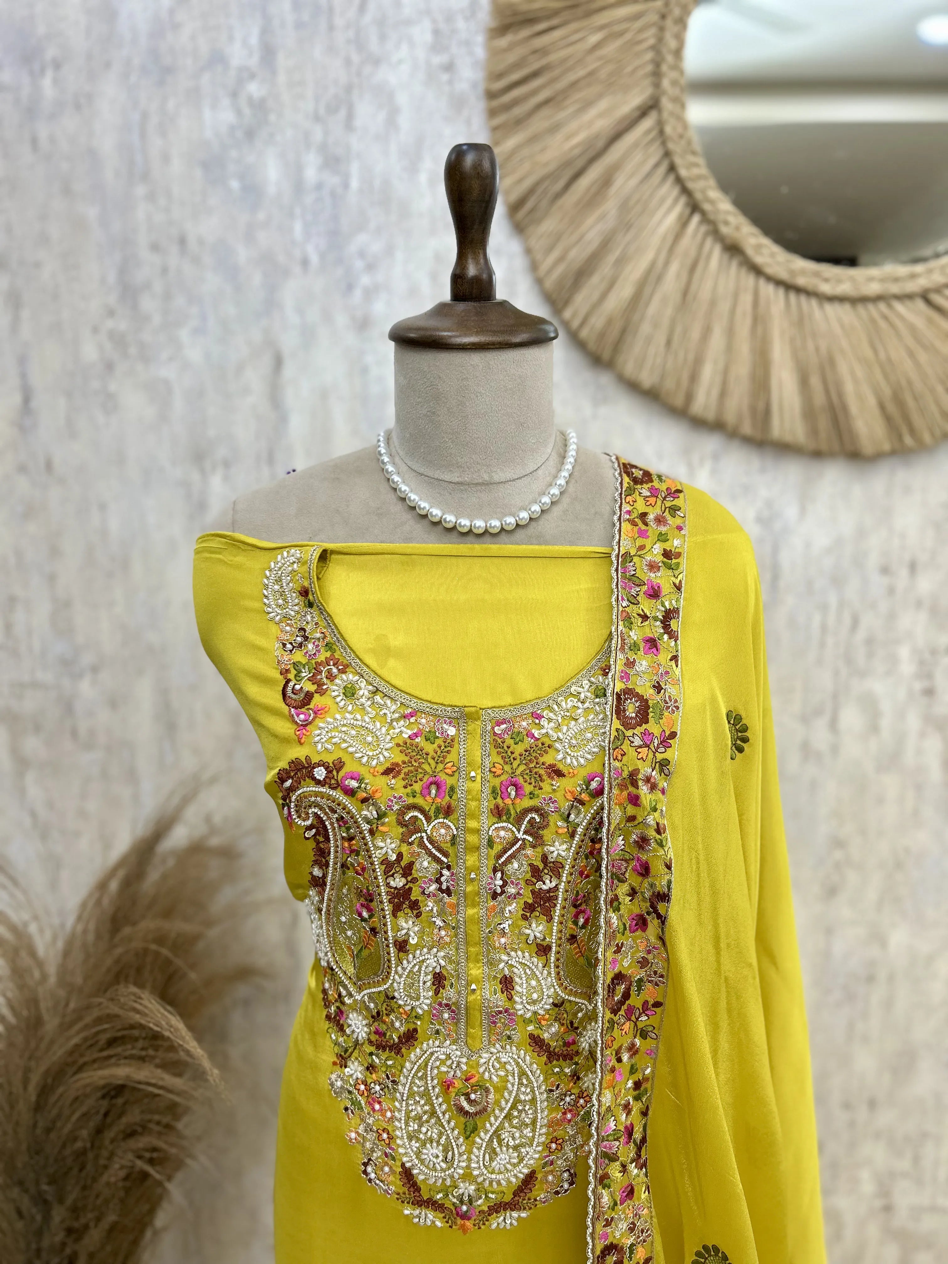 Chinnon Unstitched Suit Set With Chinnon Dupatta