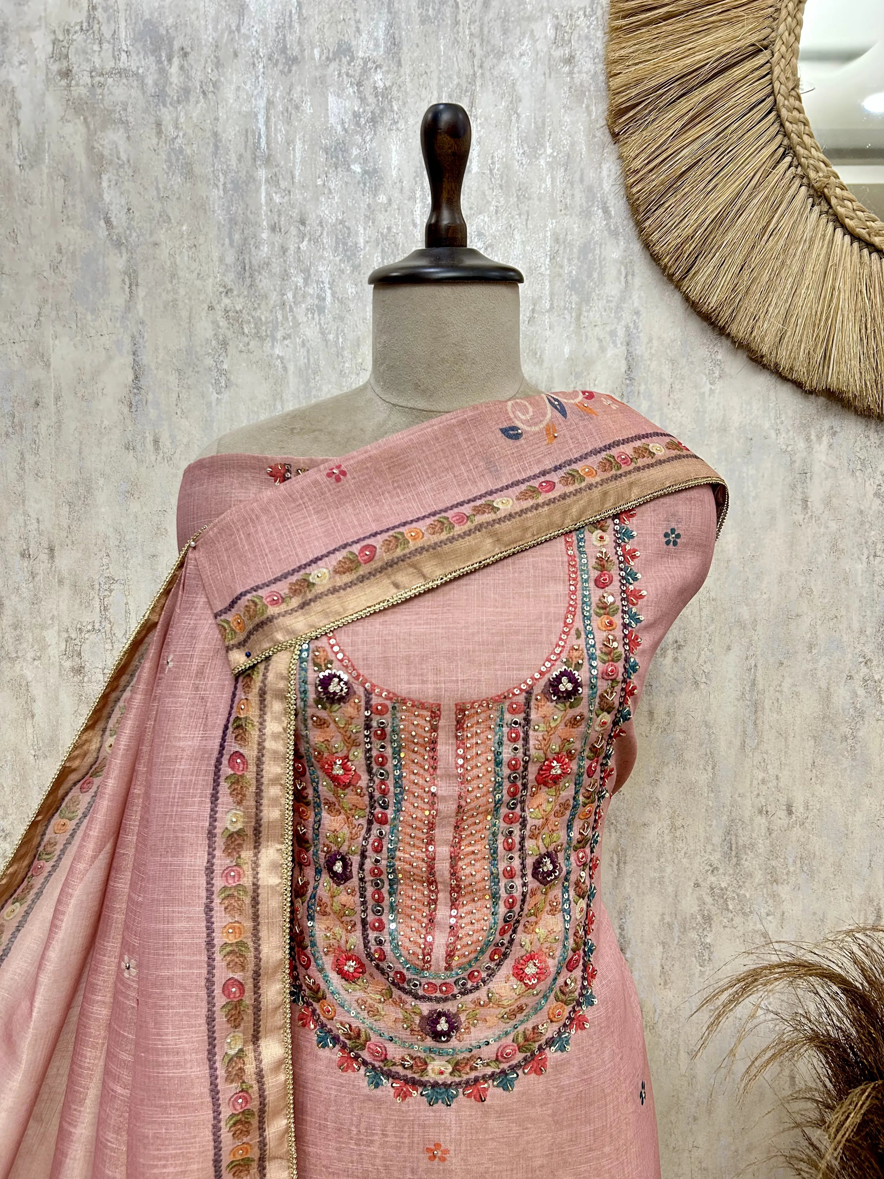 Pastel Embroidered Elegance Tissue Linen Unstitched Suit