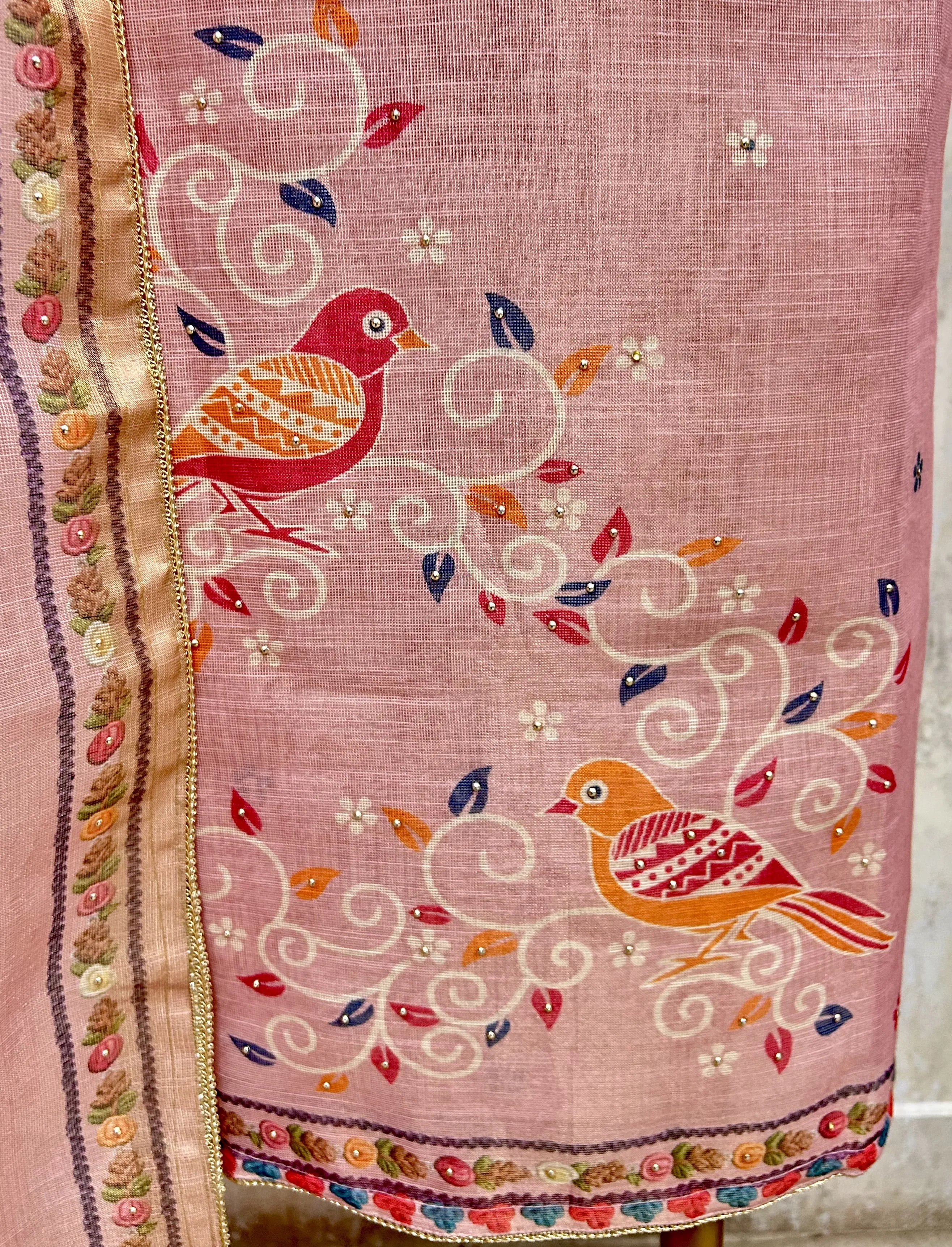 Pastel Embroidered Elegance Tissue Linen Unstitched Suit