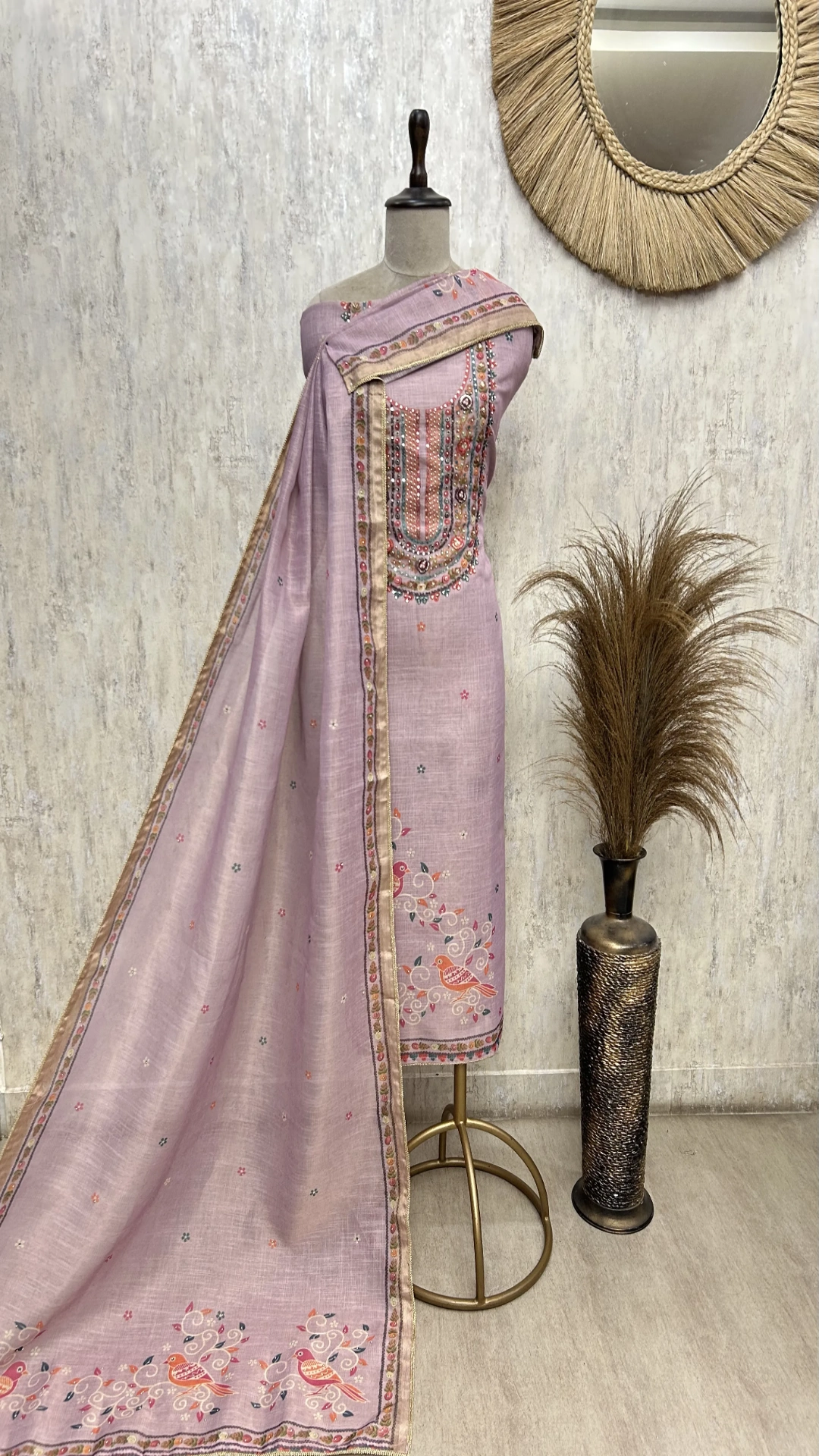 Pastel Embroidered Elegance Tissue Linen Unstitched Suit