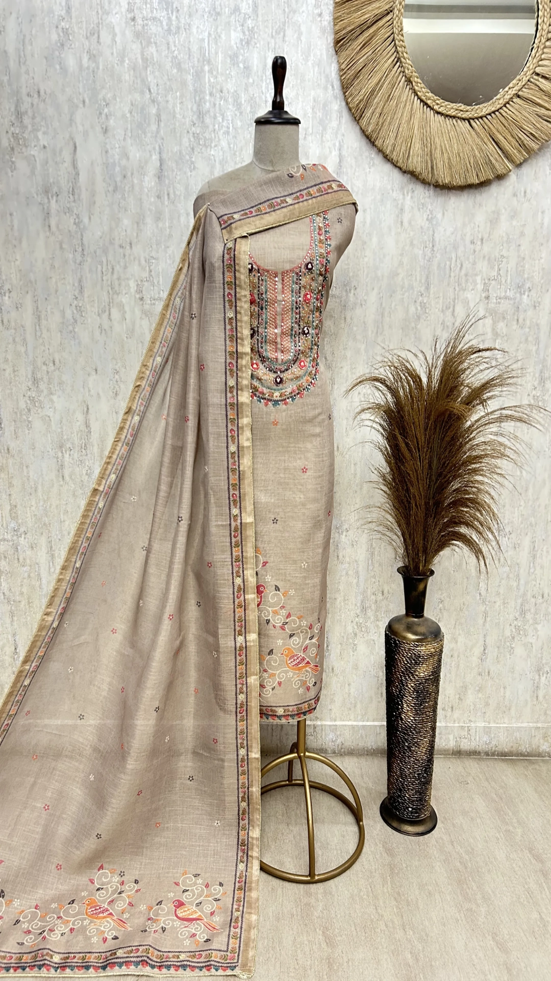 Pastel Embroidered Elegance Tissue Linen Unstitched Suit