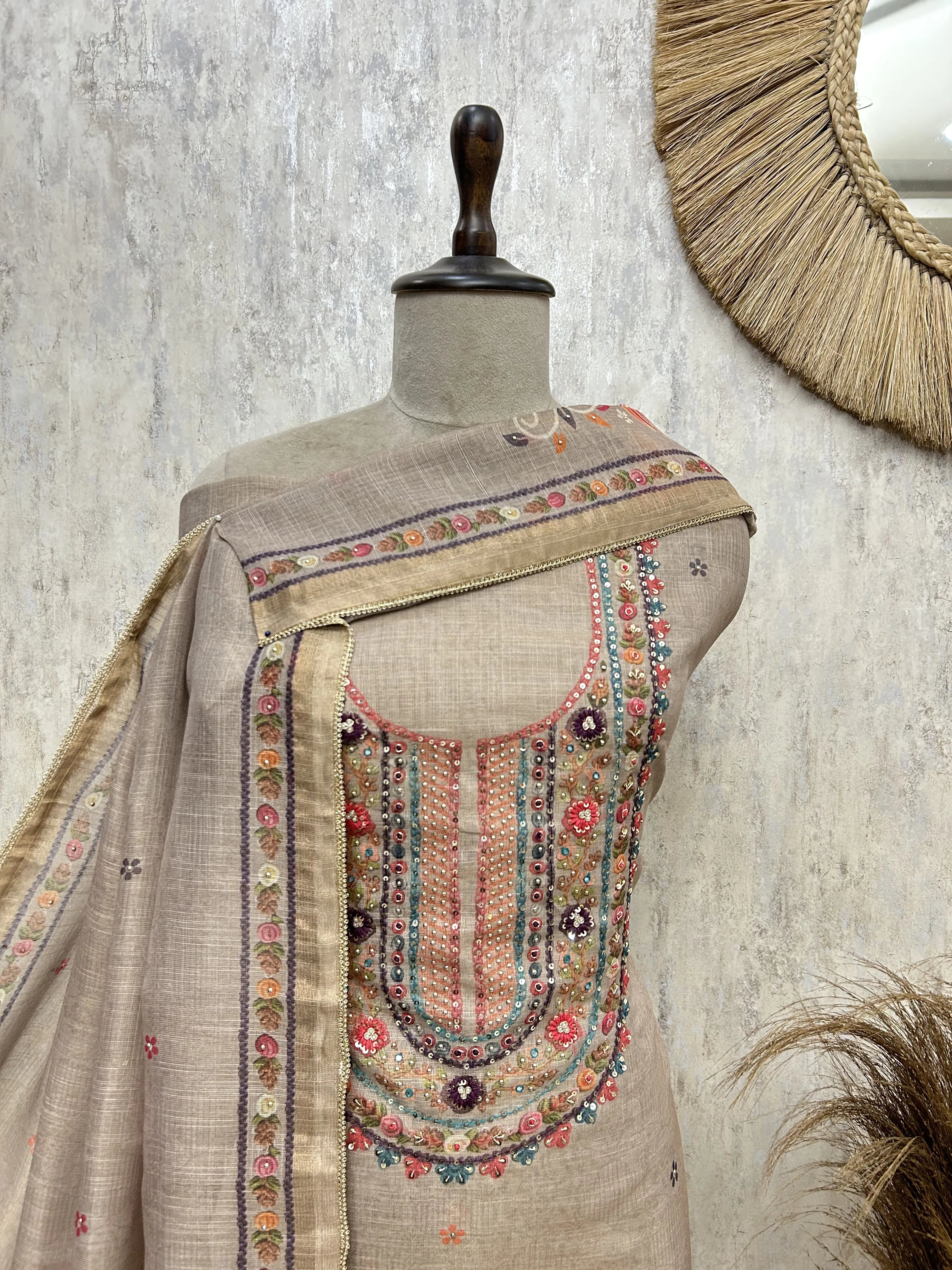 Pastel Embroidered Elegance Tissue Linen Unstitched Suit
