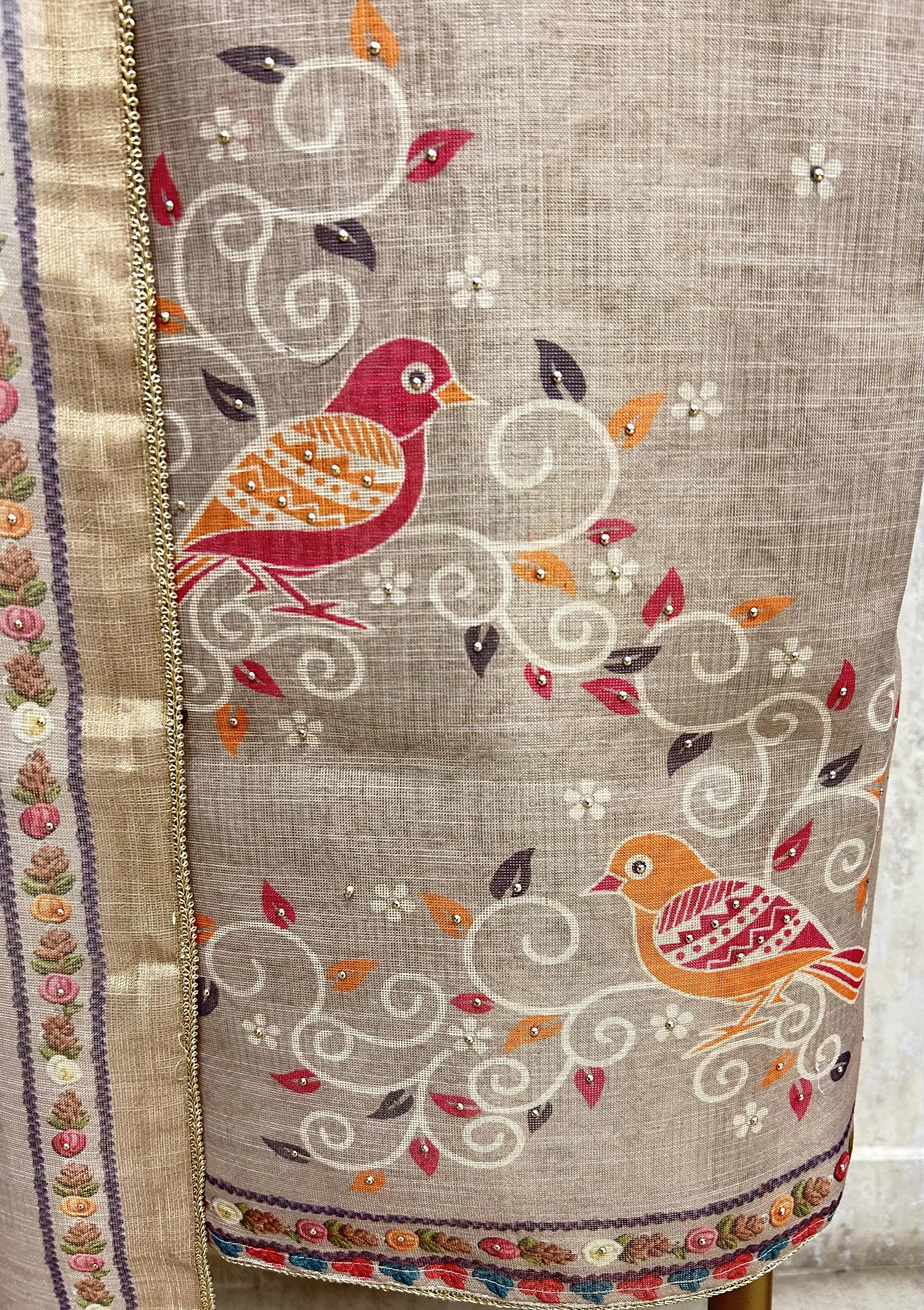 Pastel Embroidered Elegance Tissue Linen Unstitched Suit