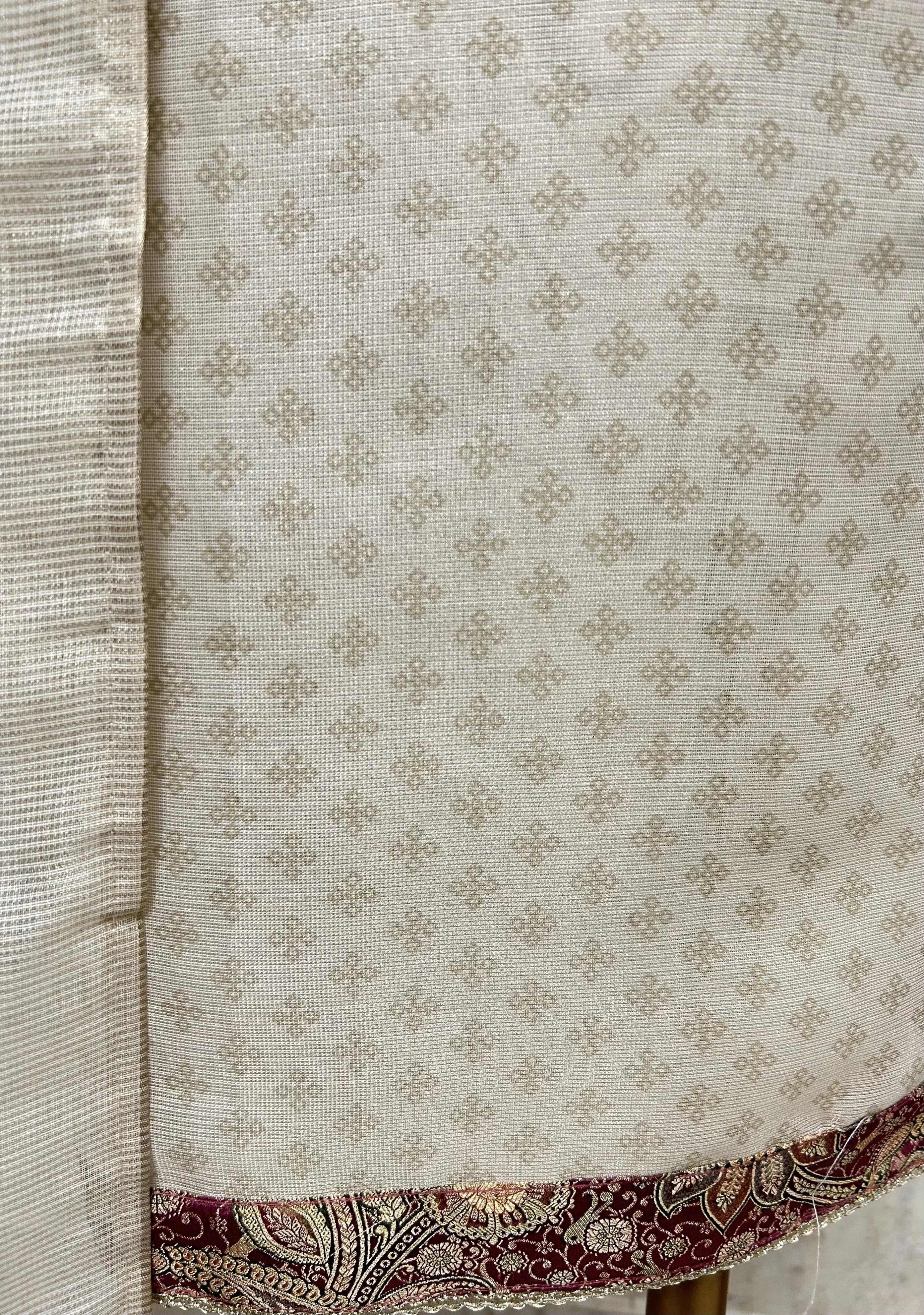 Ivory Embroidered Elegance Tissue linen Unstitched Suit