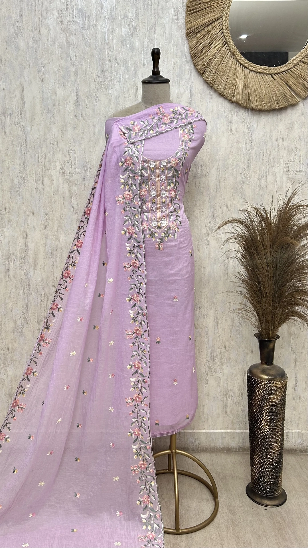 Mint Floral Elegance Mul chanderi Unstitched Suit