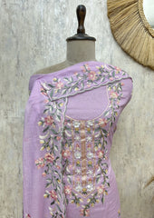 Mint Floral Elegance Mul chanderi Unstitched Suit