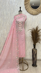 Mint Floral Elegance Mul chanderi Unstitched Suit