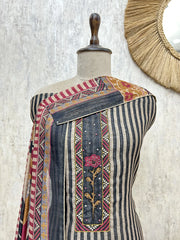 Vintage Stripe Elegance Linen Unstitched Suit