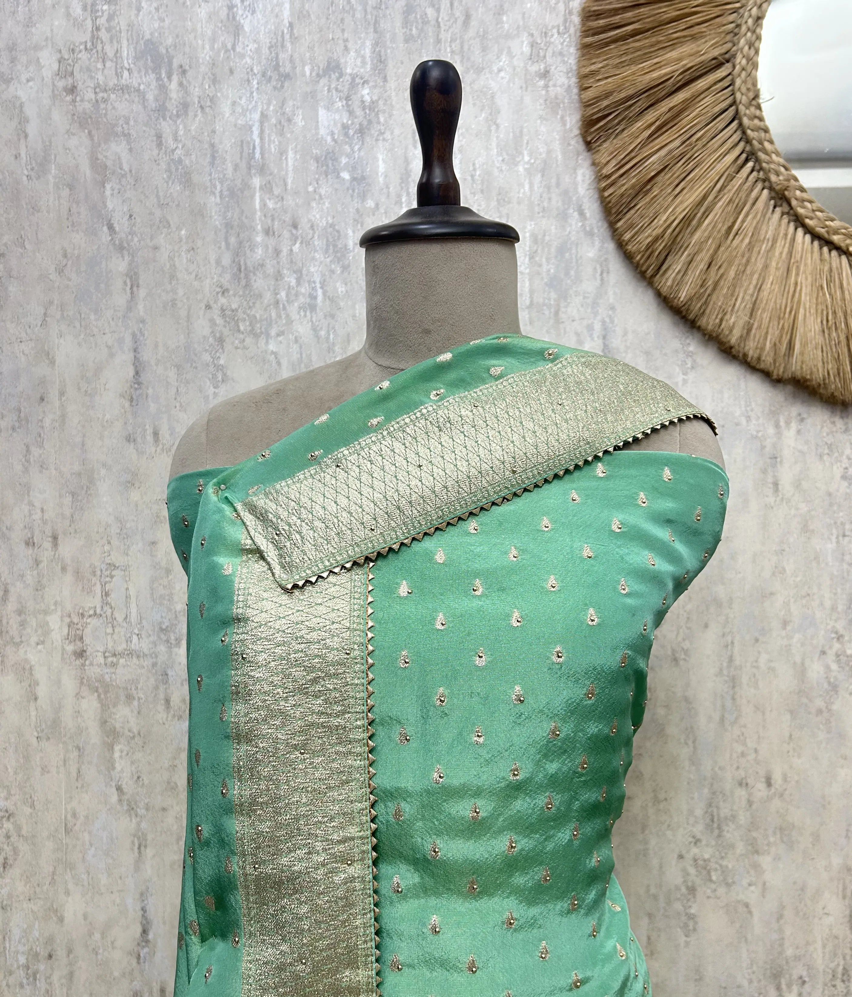 Emerald Silk Elegance Tissue Unstitched Suit