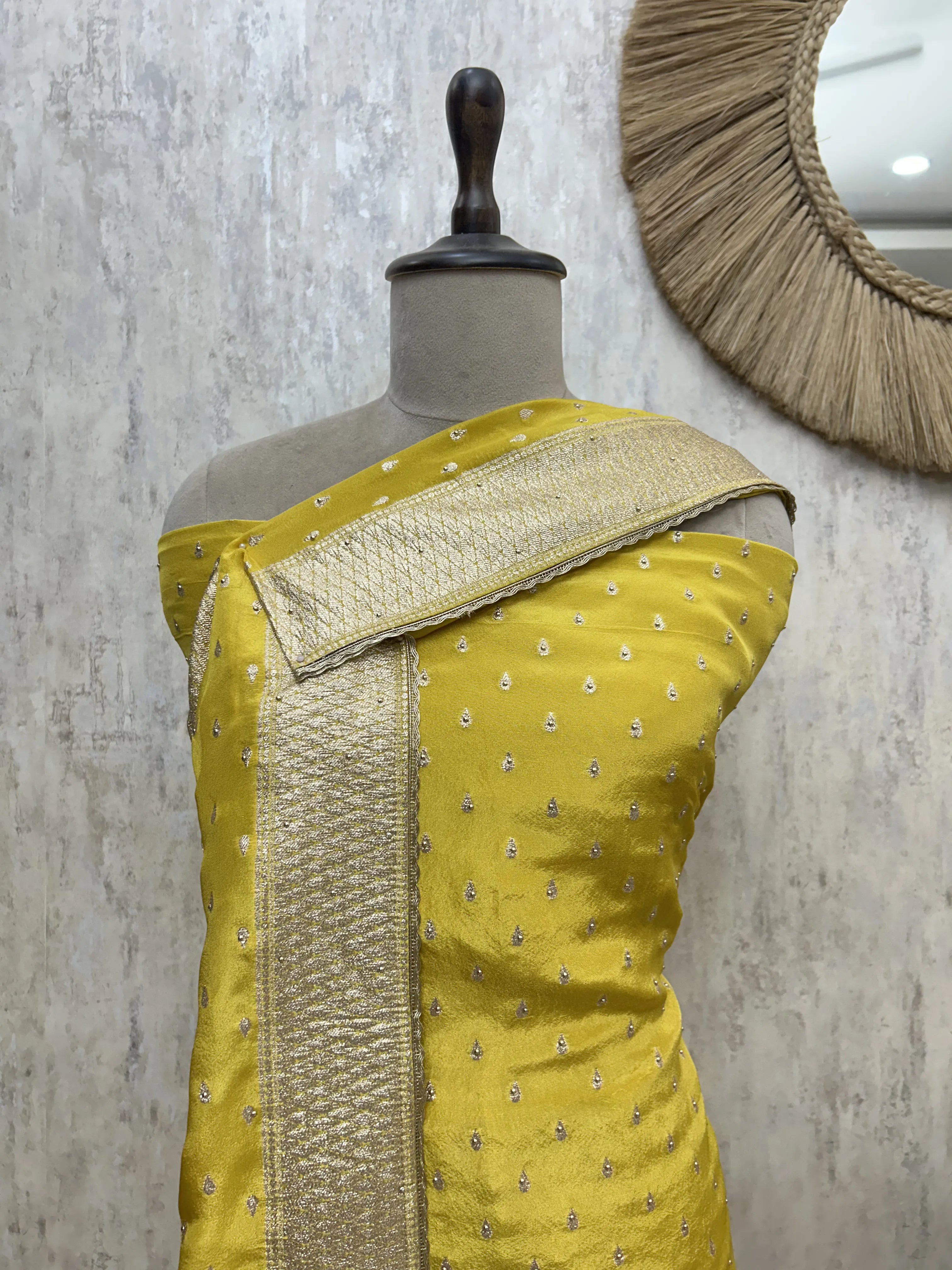 Emerald Silk Elegance Tissue Unstitched Suit